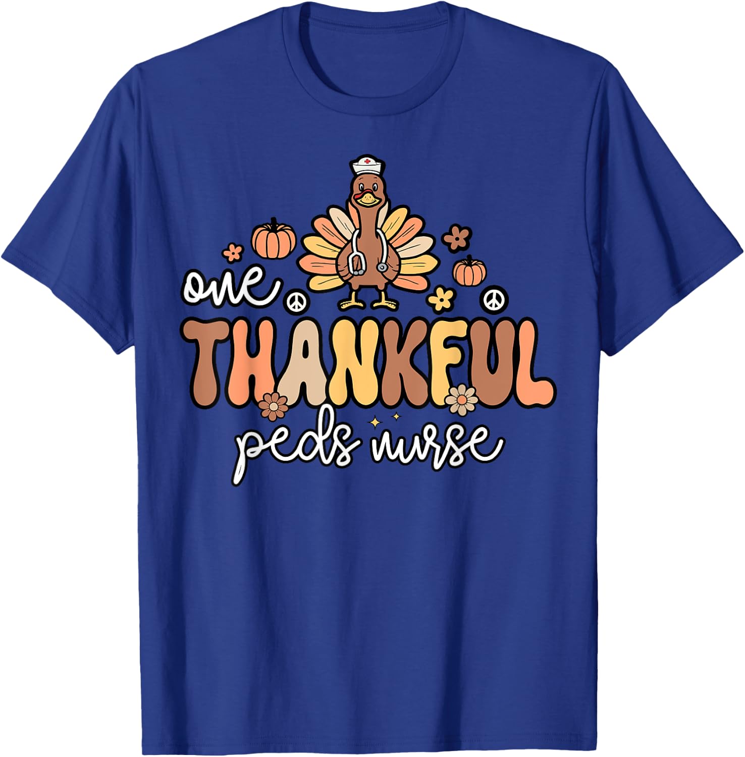 Thankful Peds Nurse Groovy Thanksgiving Turkey Pediatric T-Shirt - T-Shirt | Royal