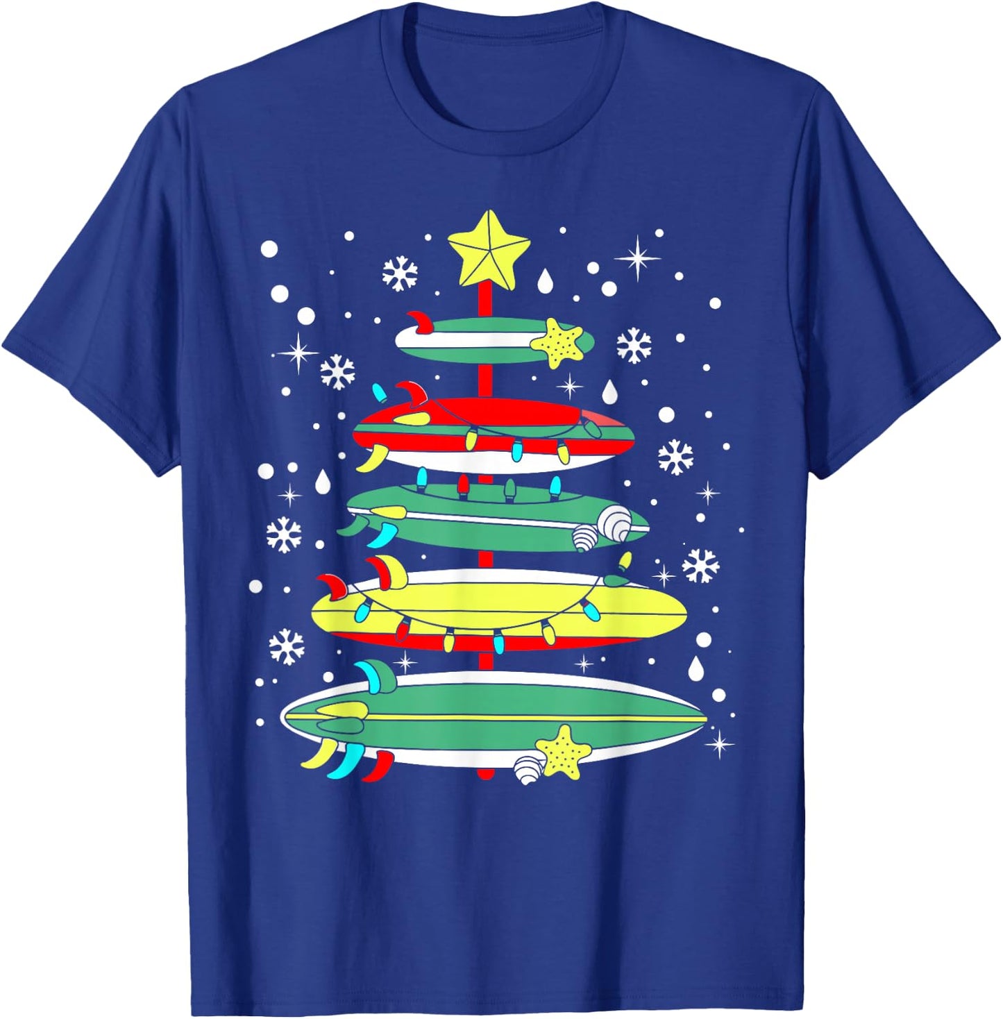 Surf Funny Surfboard Xmas Lights Surfing Christmas Tree T-Shirt - T-Shirt | Royal