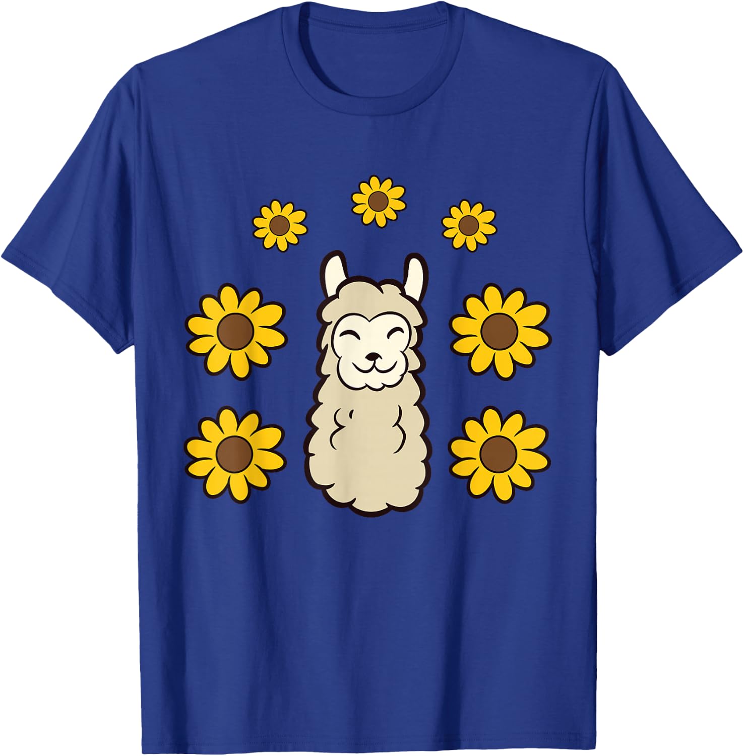 Cute Llama Summer Sunflower Kawaii Llama T-Shirt - T-Shirt | Royal