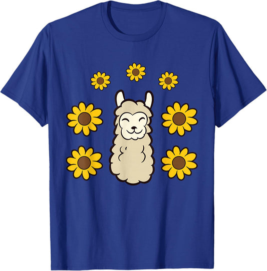 Cute Llama Summer Sunflower Kawaii Llama T-Shirt - T-Shirt | Royal