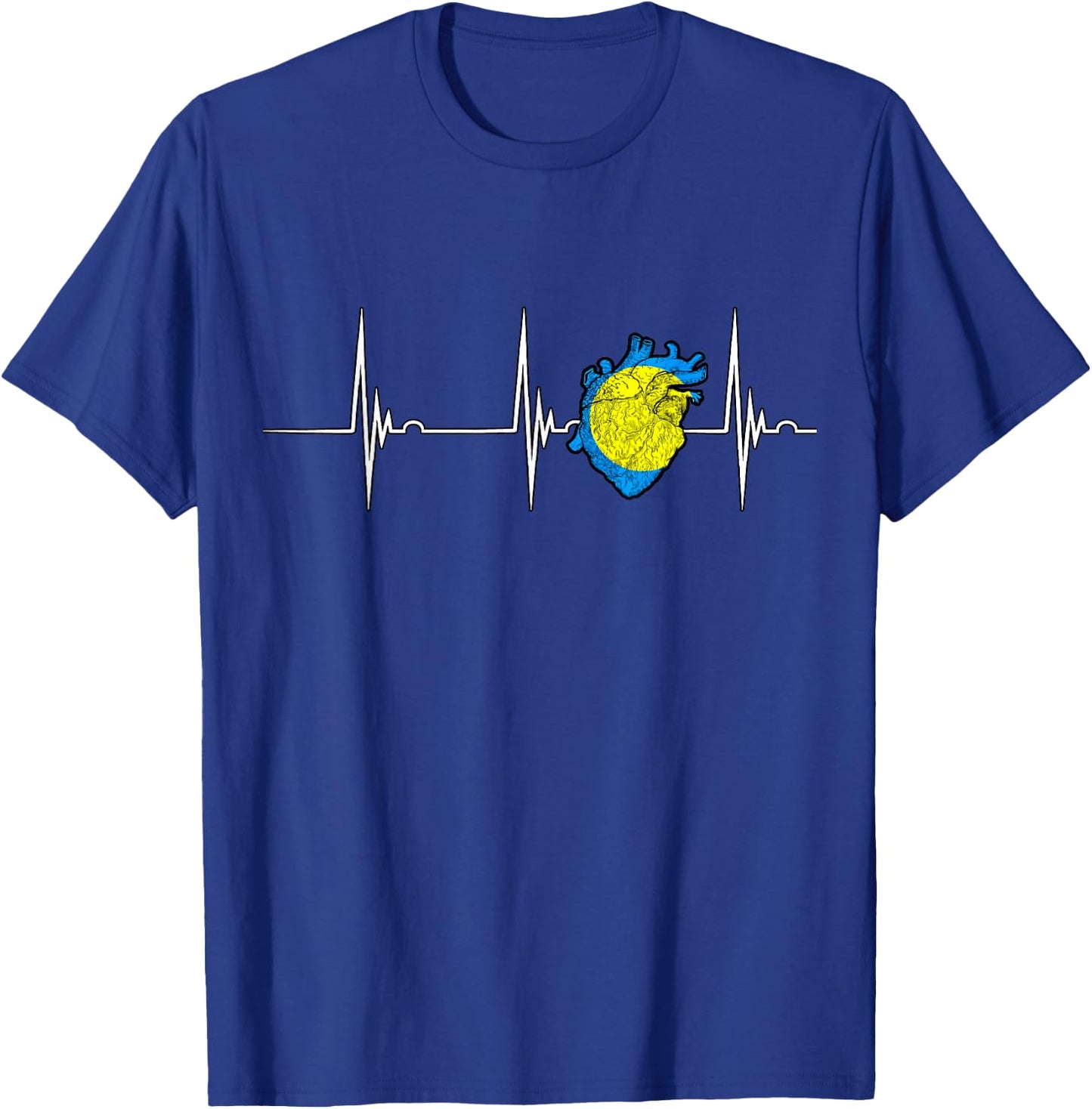 Palauan Pride Palauan Flag Heartbeat EKG Pulse Heart Palau T-Shirt - T-Shirt | Royal