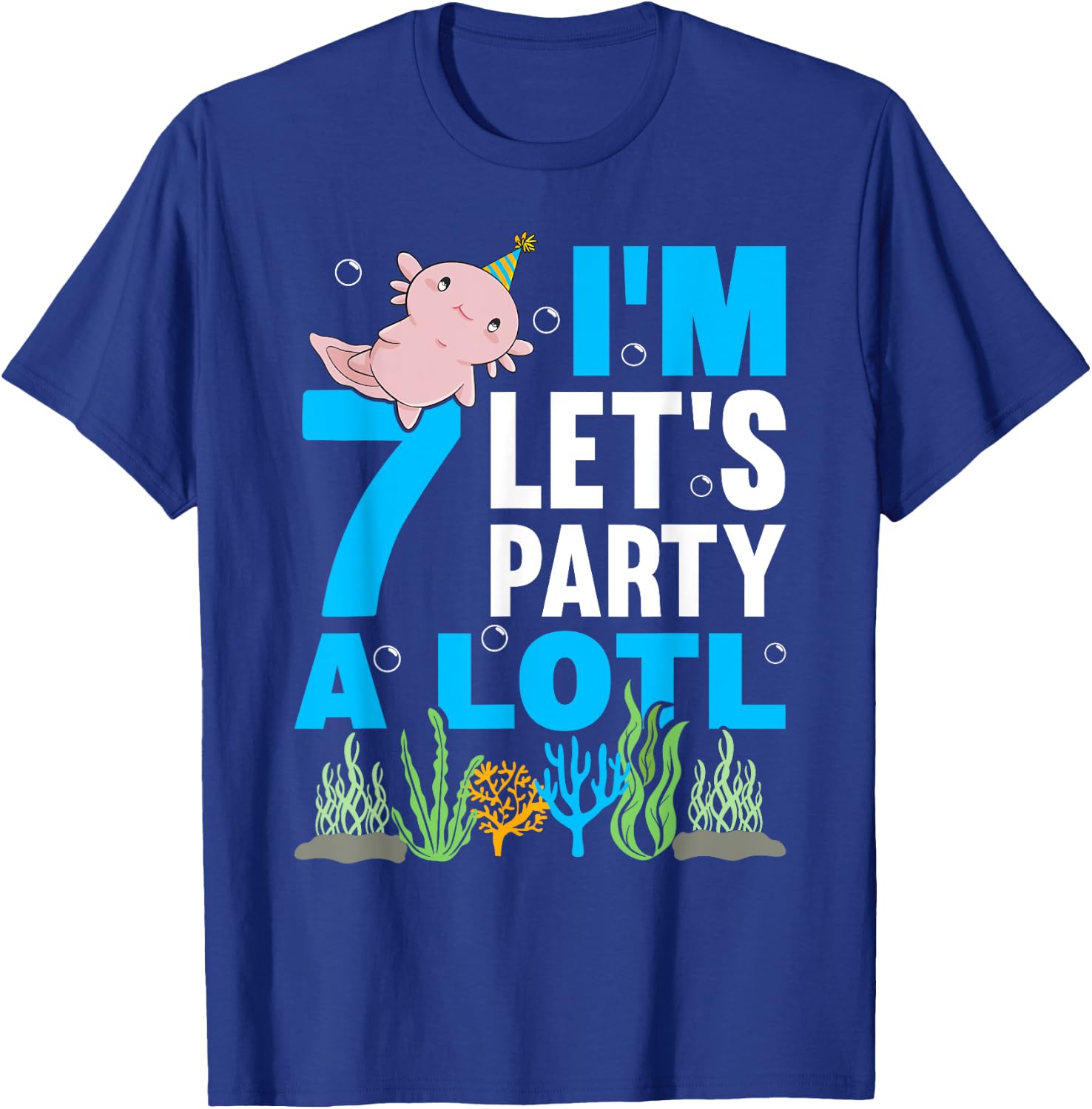 I'm 7 bday Axolotl party cute 7th Birthday Kids Axolotl T-Shirt - T-Shirt | Royal