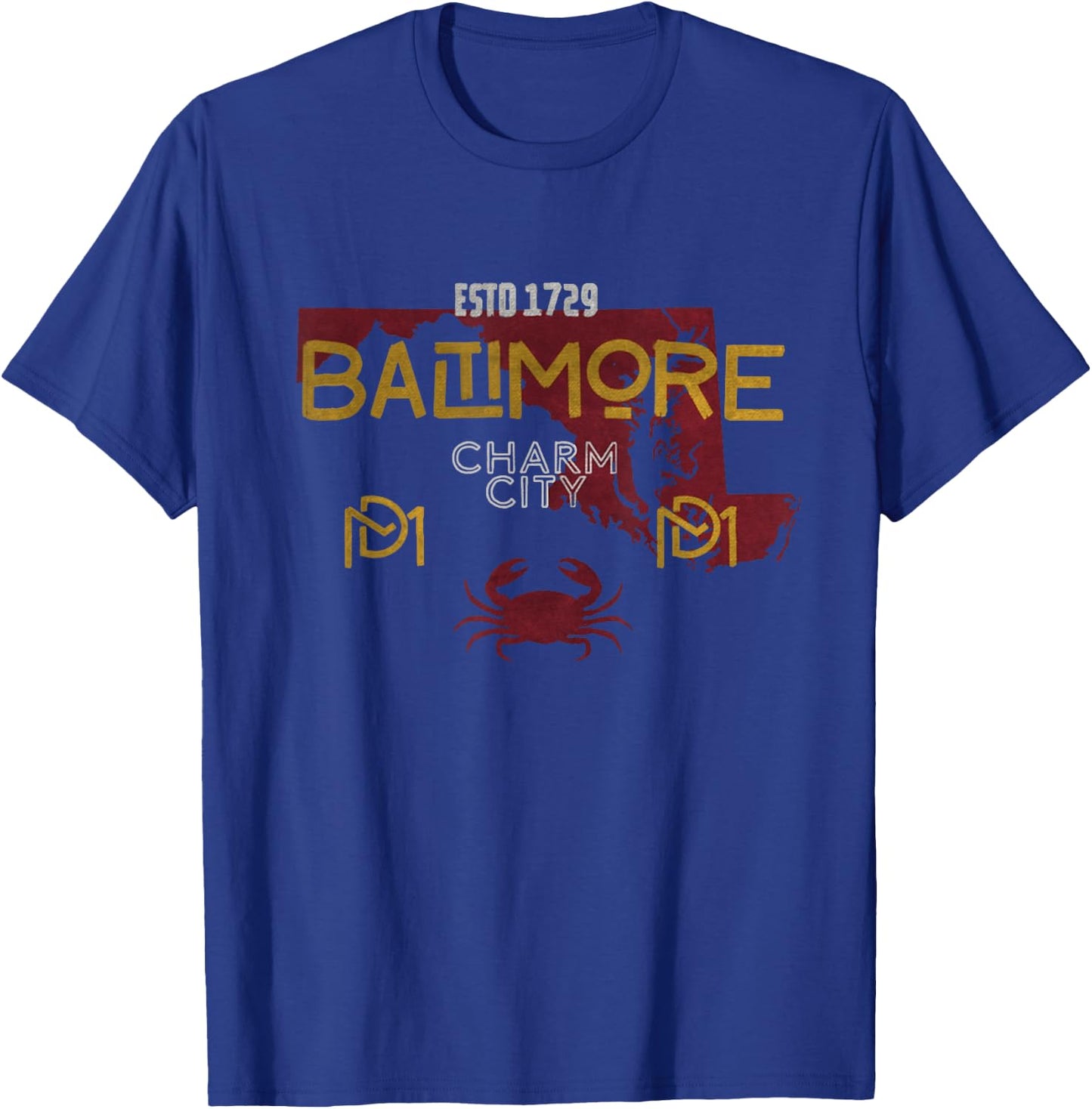 Vintage Baltimore Charm City Maryland MD Map T-Shirt - T-Shirt | Royal