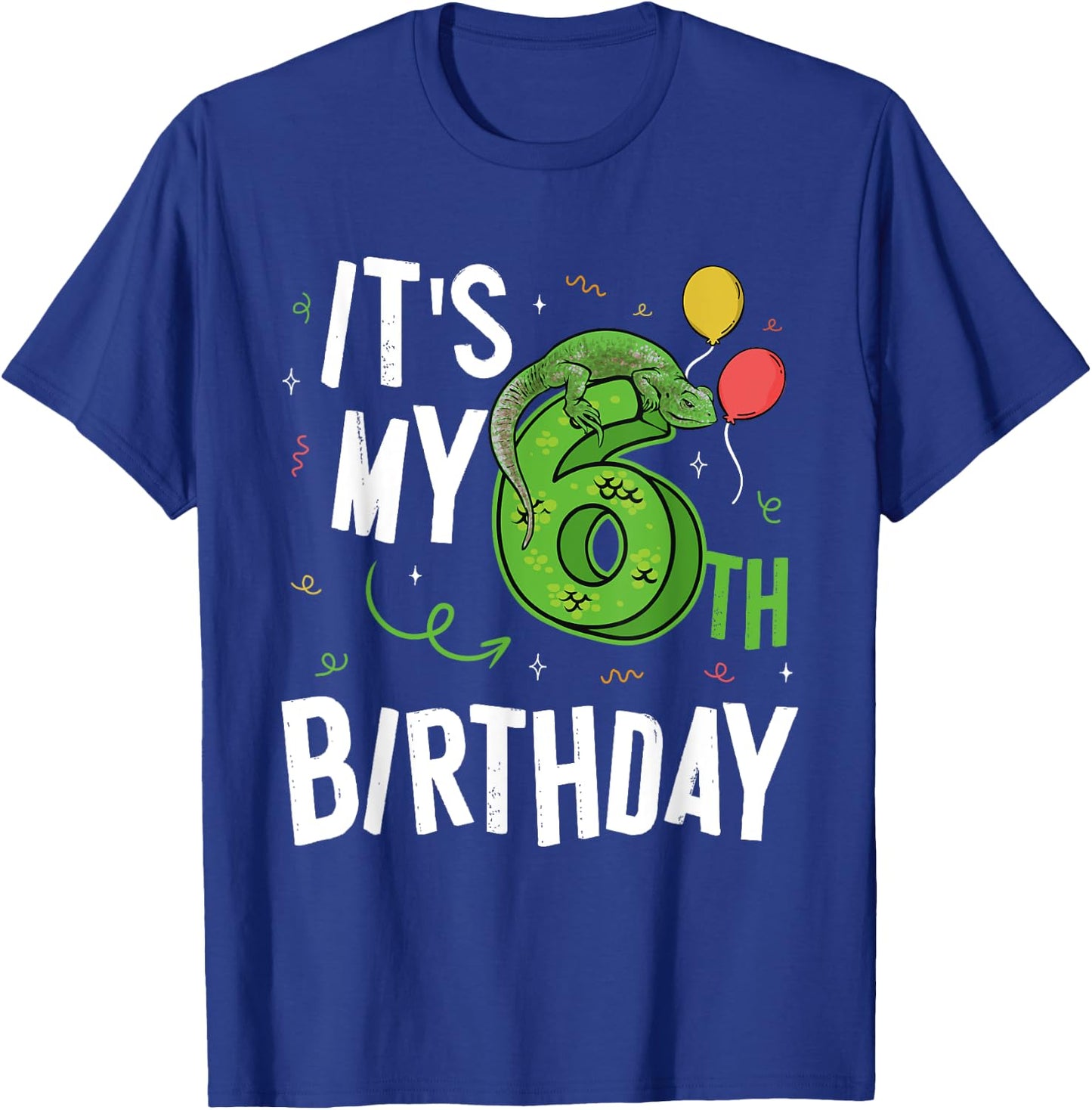 Kids 6 Years Old Reptile Lizard Themed It's My 6th Birthday T-Shirt - T-Shirt | Royal
