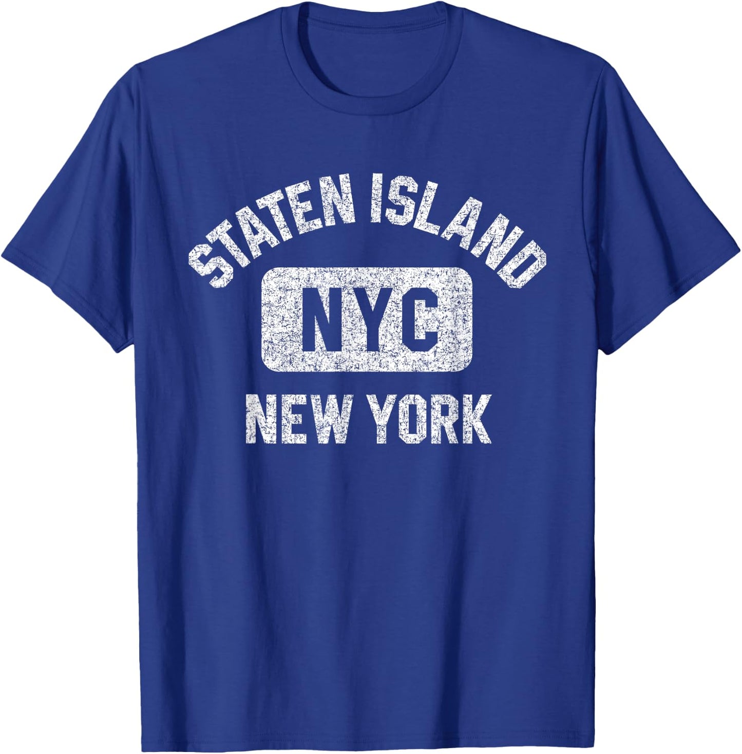 Staten Island NYC Gym Style Distressed White Print T-Shirt - T-Shirt | Royal