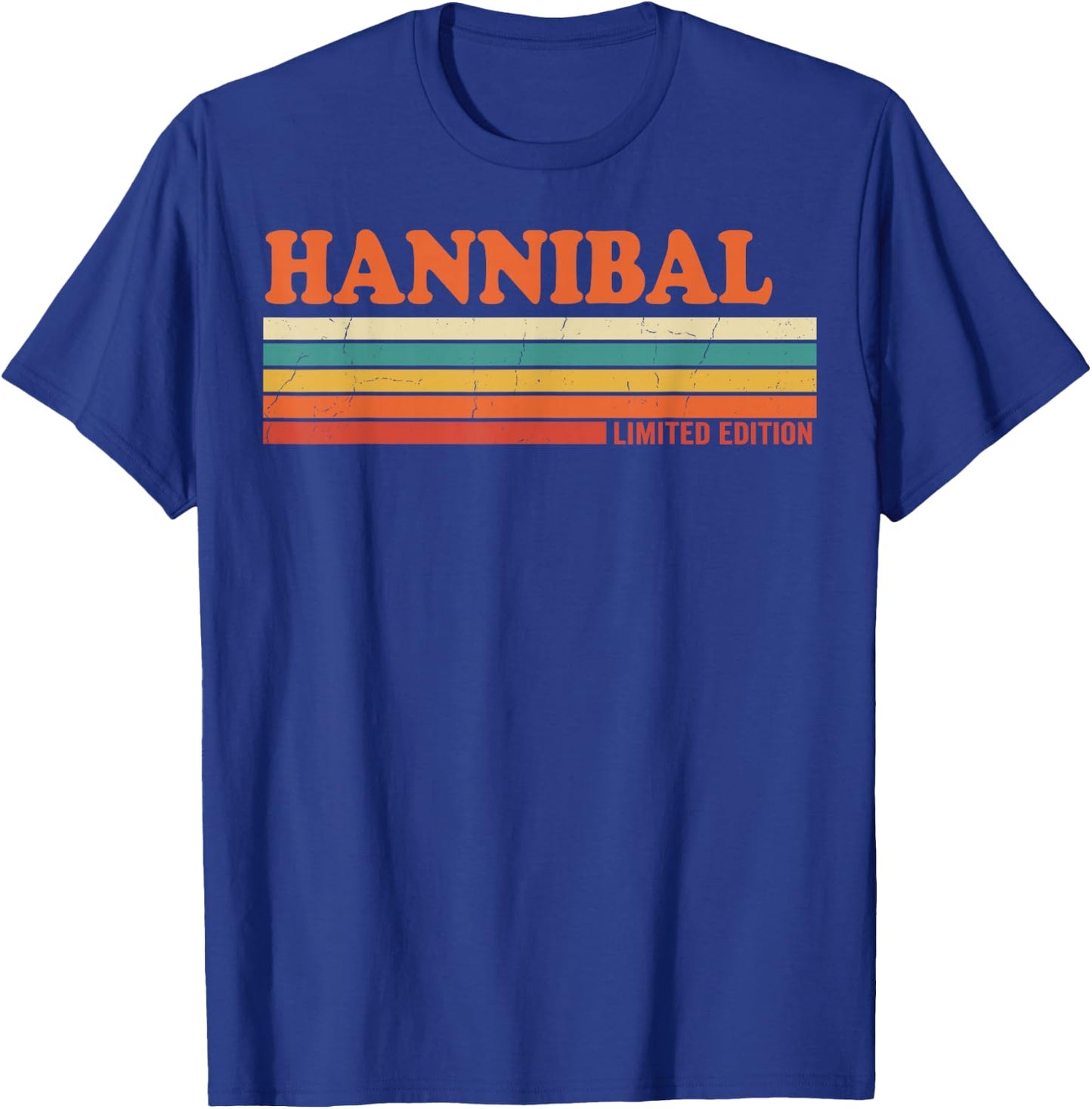 Hannibal Retro Personalized First Name Vintage Stripes T-Shirt - T-Shirt | Royal