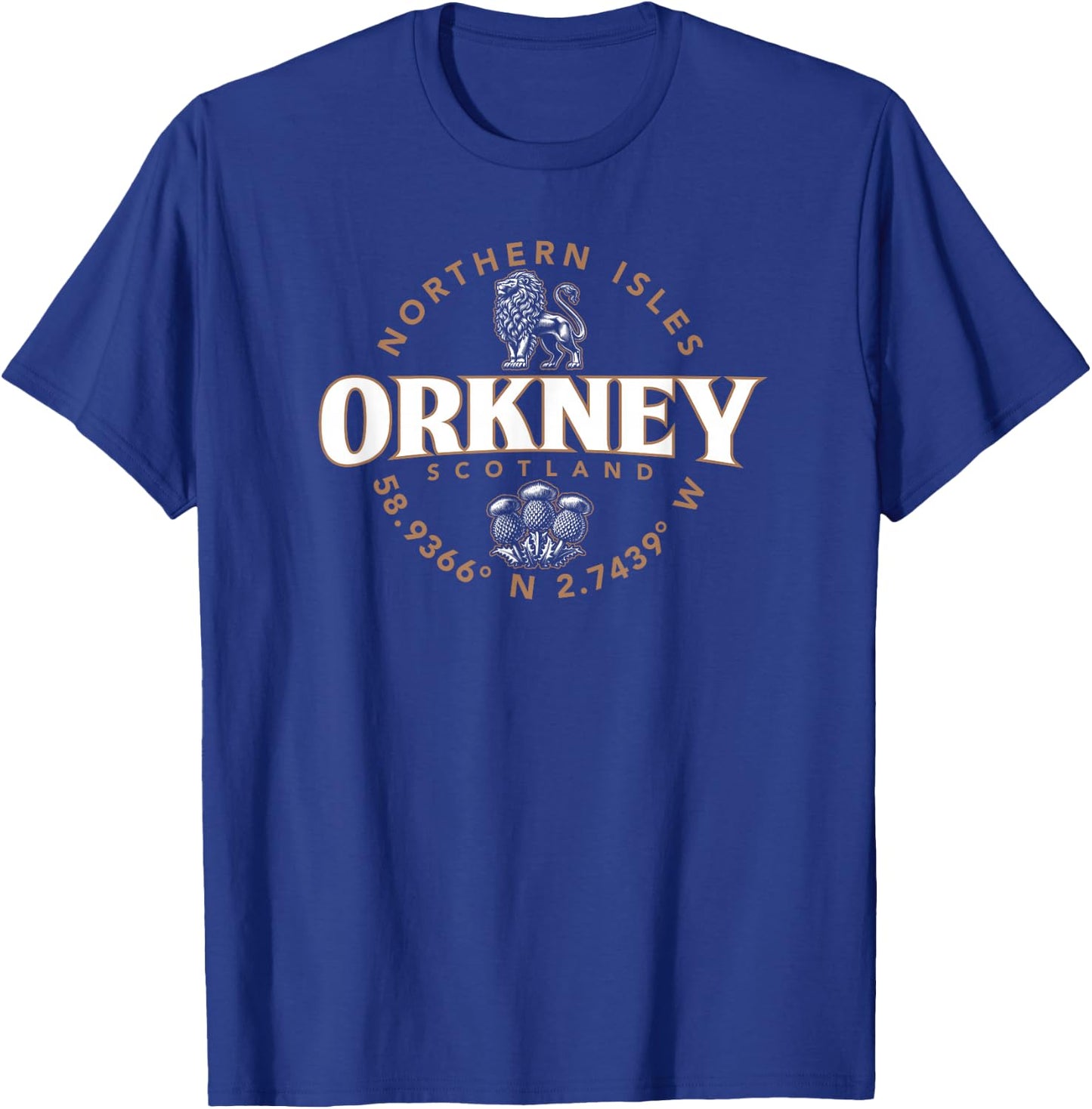 Orkney Scotland Northern Isles Coordinates Label 2C , Small, Black T-Shirt - T-Shirt | Royal