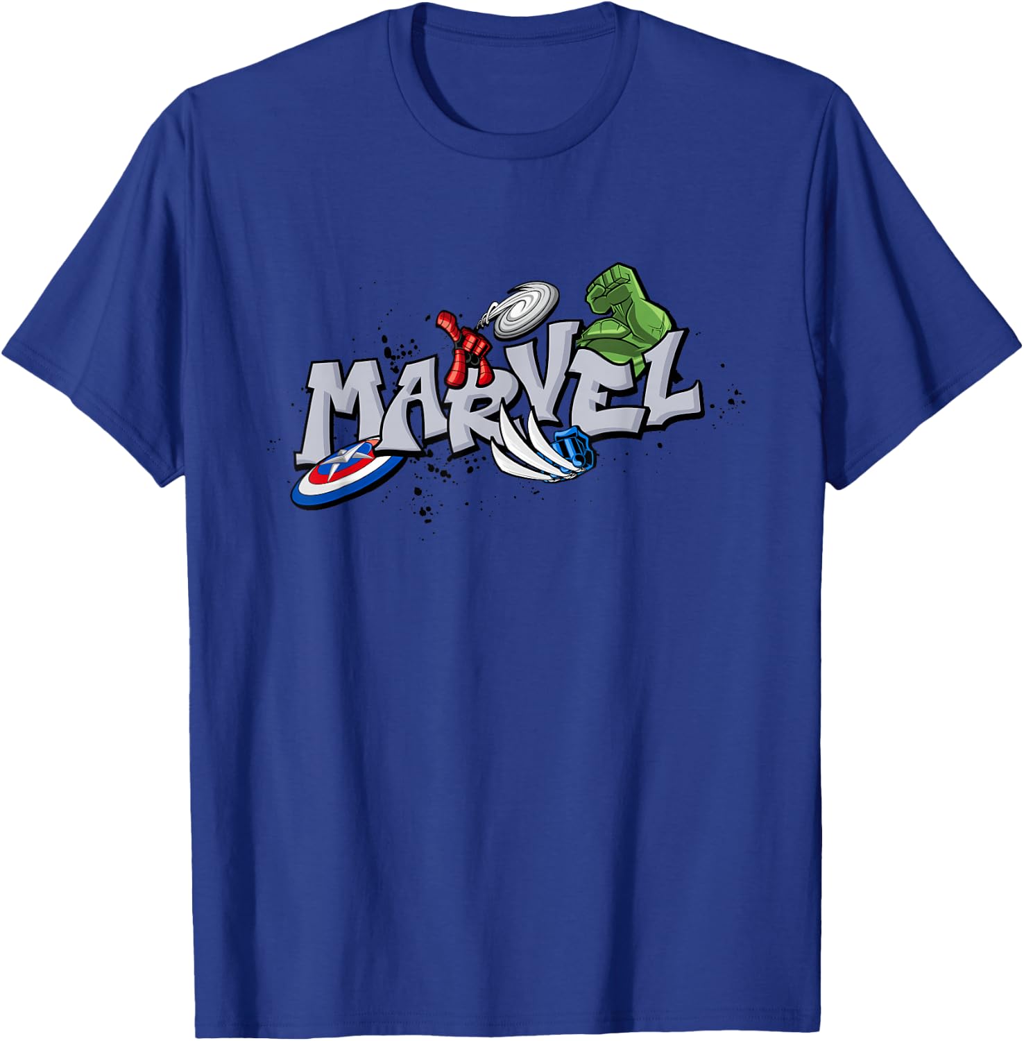 Marvel Super Heroes Graffiti Tag Style Paint Splatter Logo T-Shirt - T-Shirt | Royal