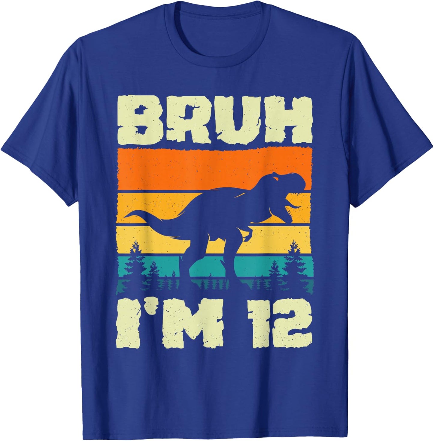Bruh I'm 12 Year Old Dino T Rex Dinosaur 12th Birthday Boy T-Shirt - T-Shirt | Royal