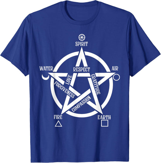 Spirit Water Fire Earth Air - Pentacle Elemental Witch T-Shirt - T-Shirt | Royal