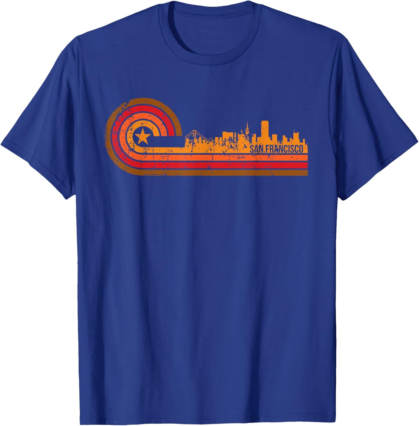 Retro San Francisco Cityscape - San Francisco CA Skyline T-Shirt - T-Shirt | Royal