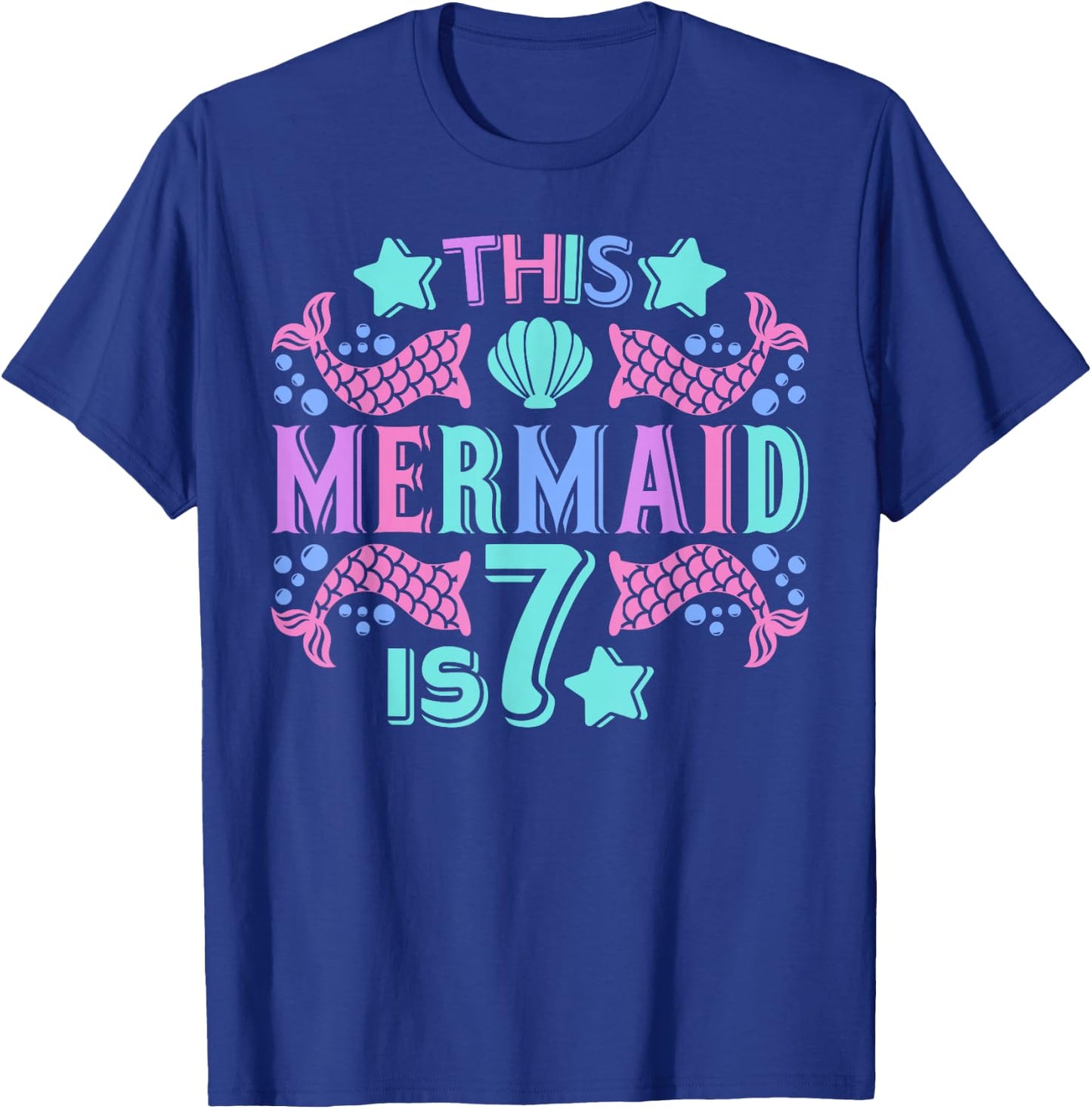 Mermaid 7 Years Old 7yr Mermaid Birthday Outfit 7th Birthday T-Shirt - T-Shirt | Royal