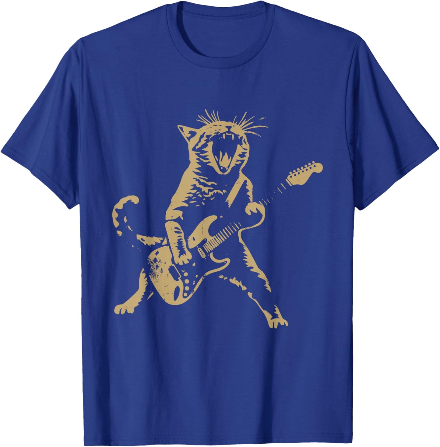 Cat Playing Guitar Rock Star Rock and Roll Men Women Kids T-Shirt - T-Shirt | Royal