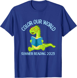 Color Our World Summer 2025 Reading Program Dinosaur T-Shirt - T-Shirt | Royal