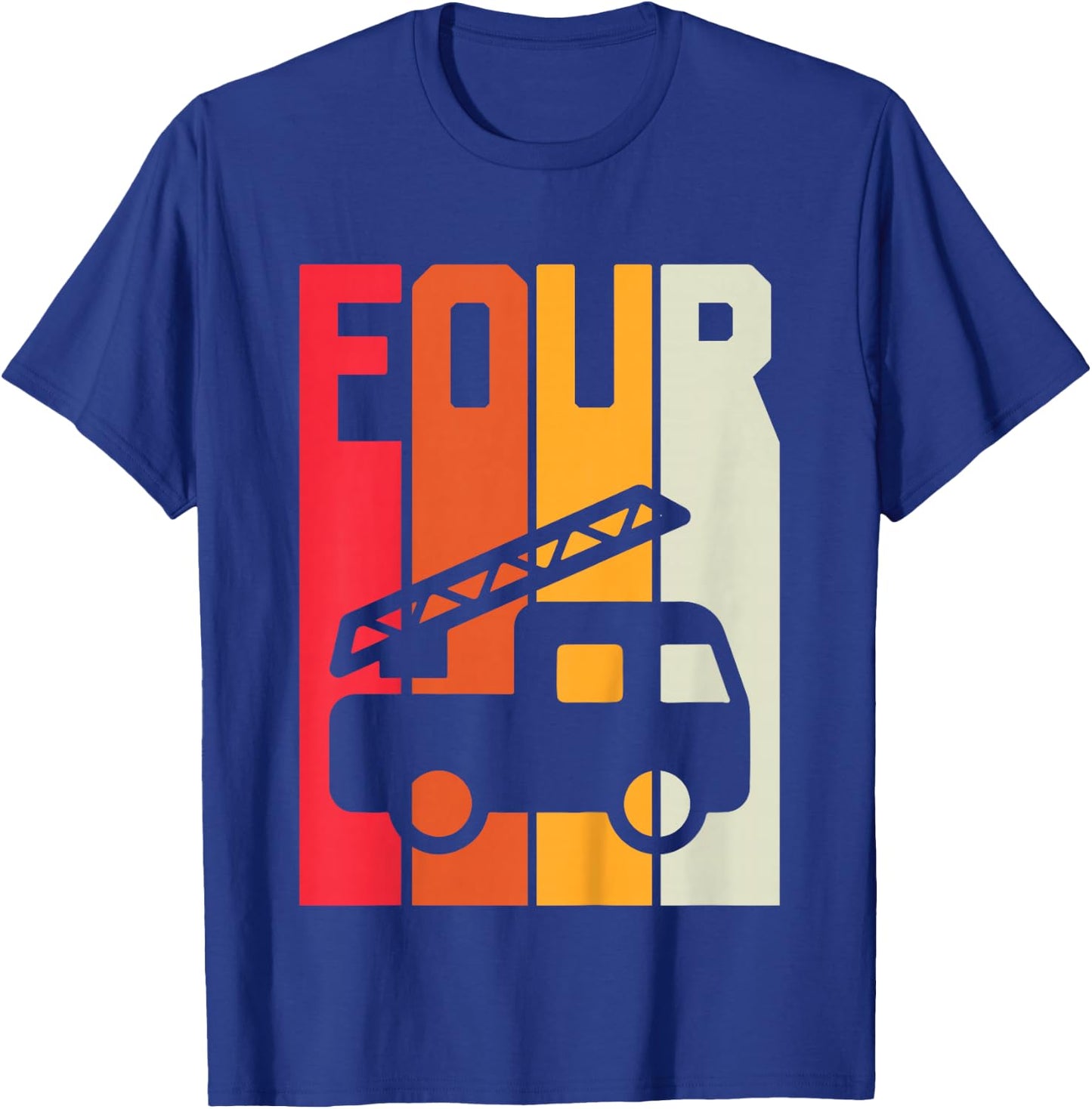 Fire Truck 4th Birthday Boys Firefighter Fireman 4 Years T-Shirt - T-Shirt | Royal