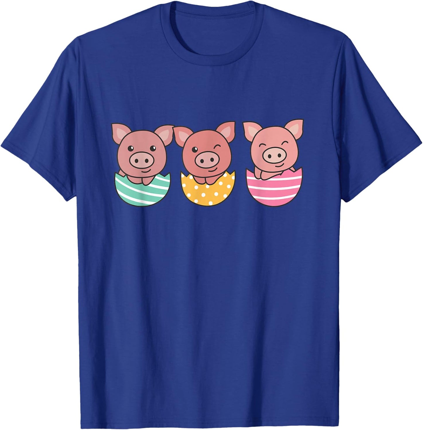 Happy Easter Cute Pig At Easter With Easter Eggs T-Shirt - T-Shirt | Royal
