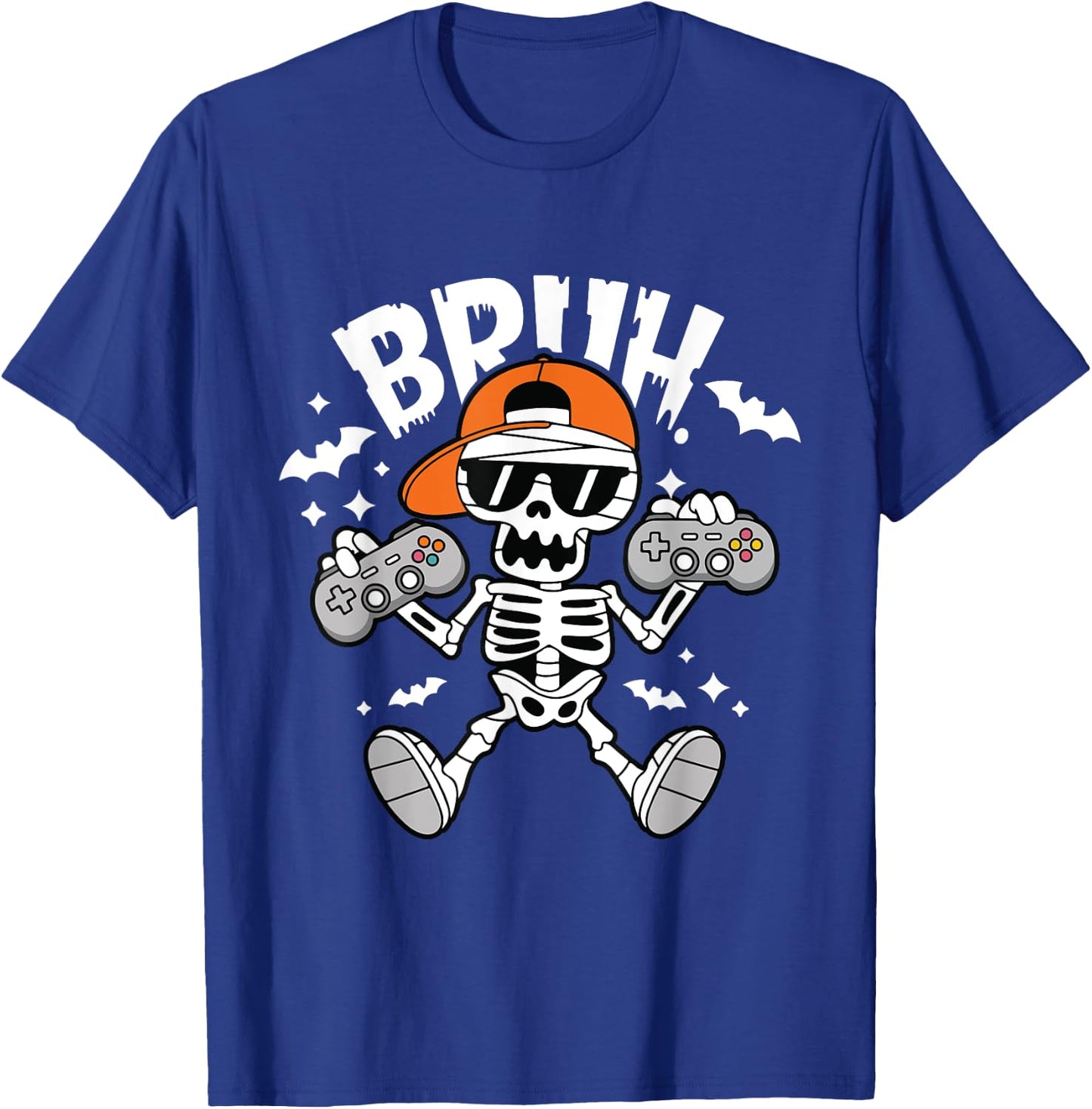 Halloween Skeleton Gamer Video Gaming Boys Men Kids Teens T-Shirt - T-Shirt | Royal
