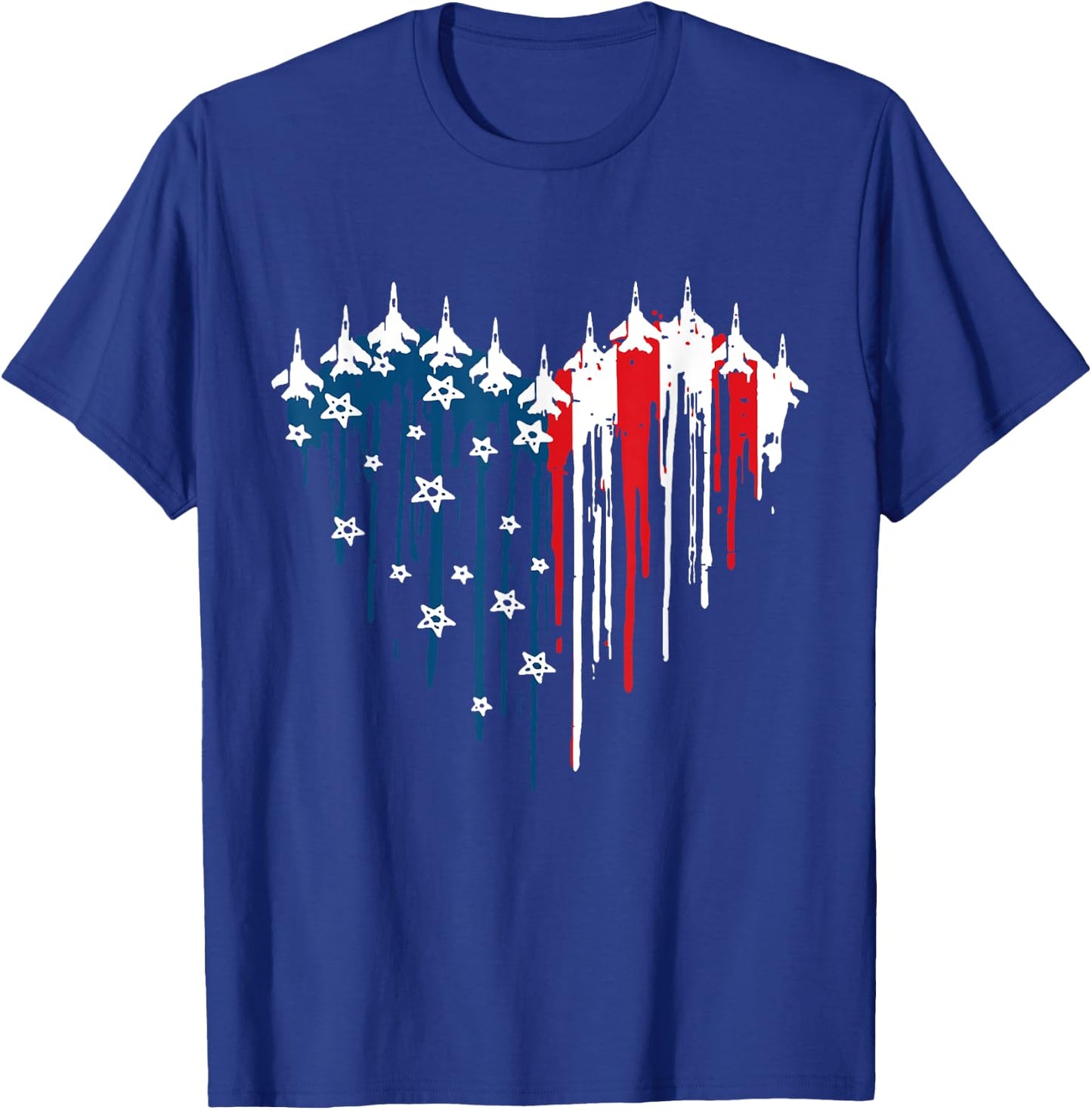 Jet Heart USA Flag Drip Patriotic Military Art T-Shirt - T-Shirt | Royal