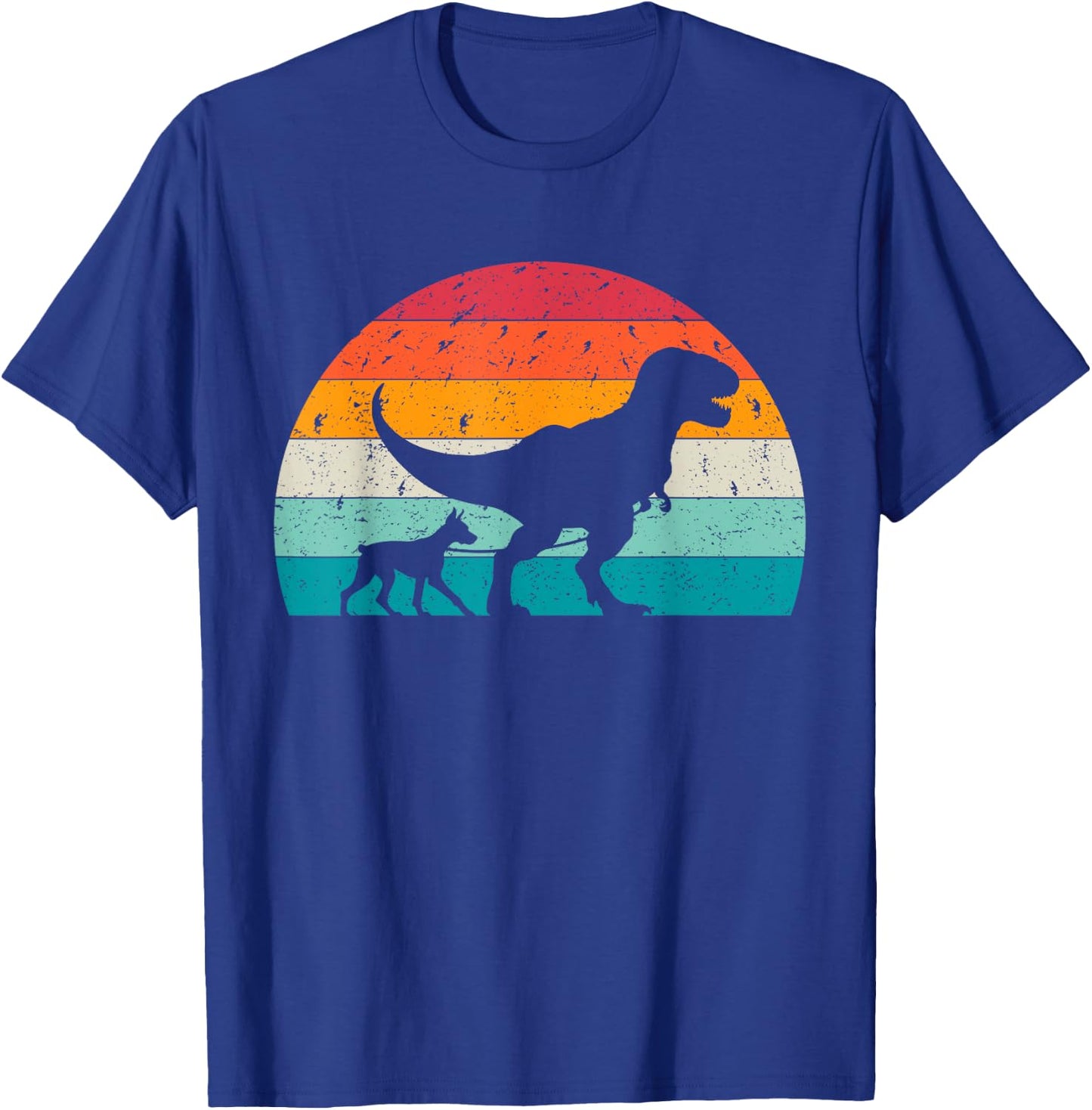 T-Rex Walking a Dog Funny Doberman Pinscher Lovers Dog Dad T-Shirt - T-Shirt | Royal