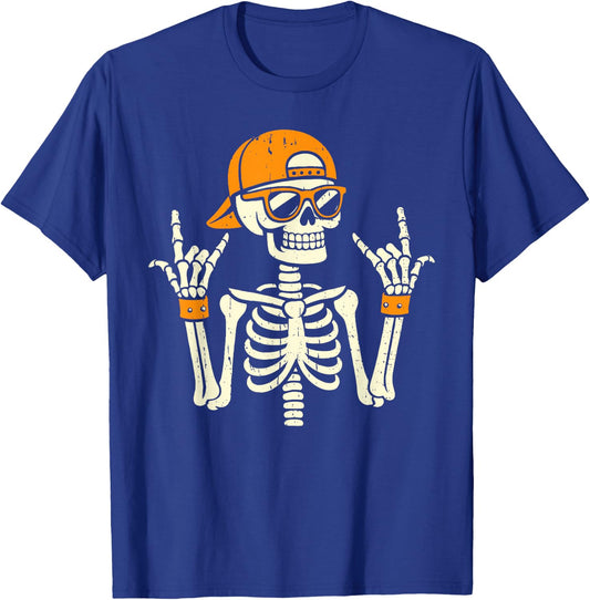 Rocker Skeleton Cap Skater Cool Halloween Punk Rock Men Boys T-Shirt - T-Shirt | Royal
