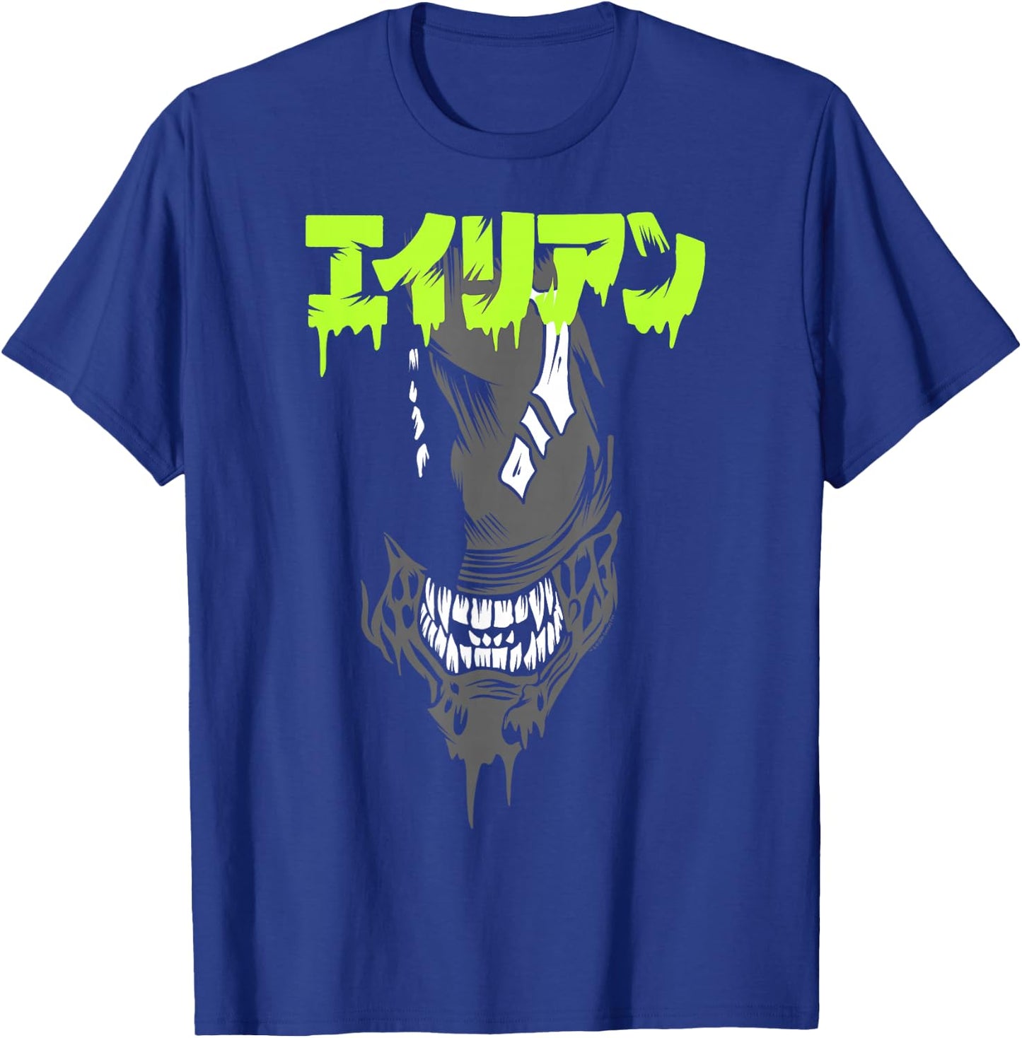 Aliens Iconic Xenomorph Big Angry Face Kanji Style Big Logo T-Shirt - T-Shirt | Royal