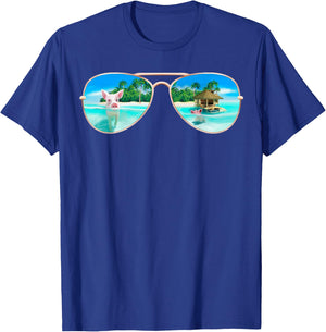 Swimming Bahamas Pigs Summer Vacation Sunglasses T-Shirt - T-Shirt | Royal