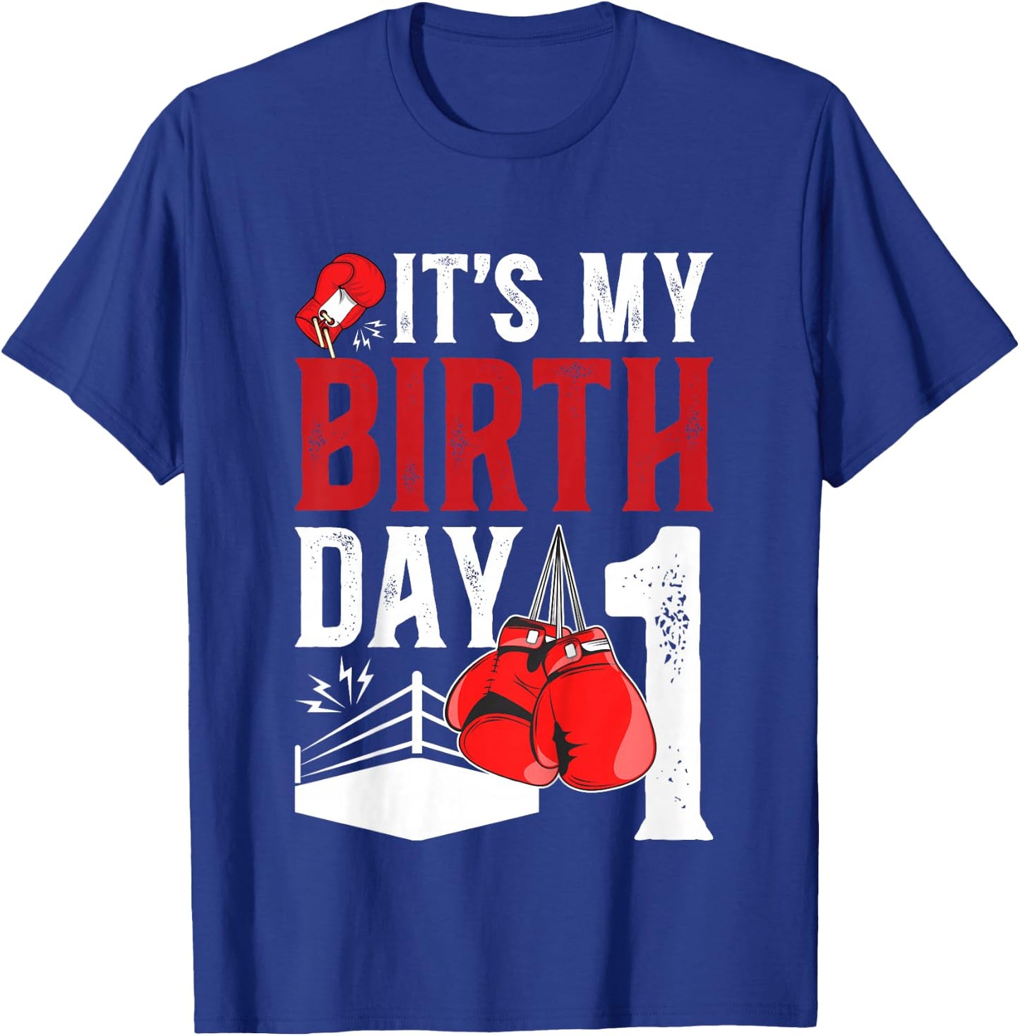 Kids 1st Birthday Boxing Boy 1 Year Old Boxer Bday Party T-Shirt - T-Shirt | Royal
