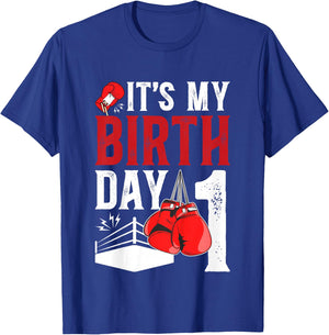 Kids 1st Birthday Boxing Boy 1 Year Old Boxer Bday Party T-Shirt - T-Shirt | Royal