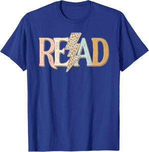 READ Leopard Lightning Bolt Book Lover Librarian Reader Gift T-Shirt - T-Shirt | Royal
