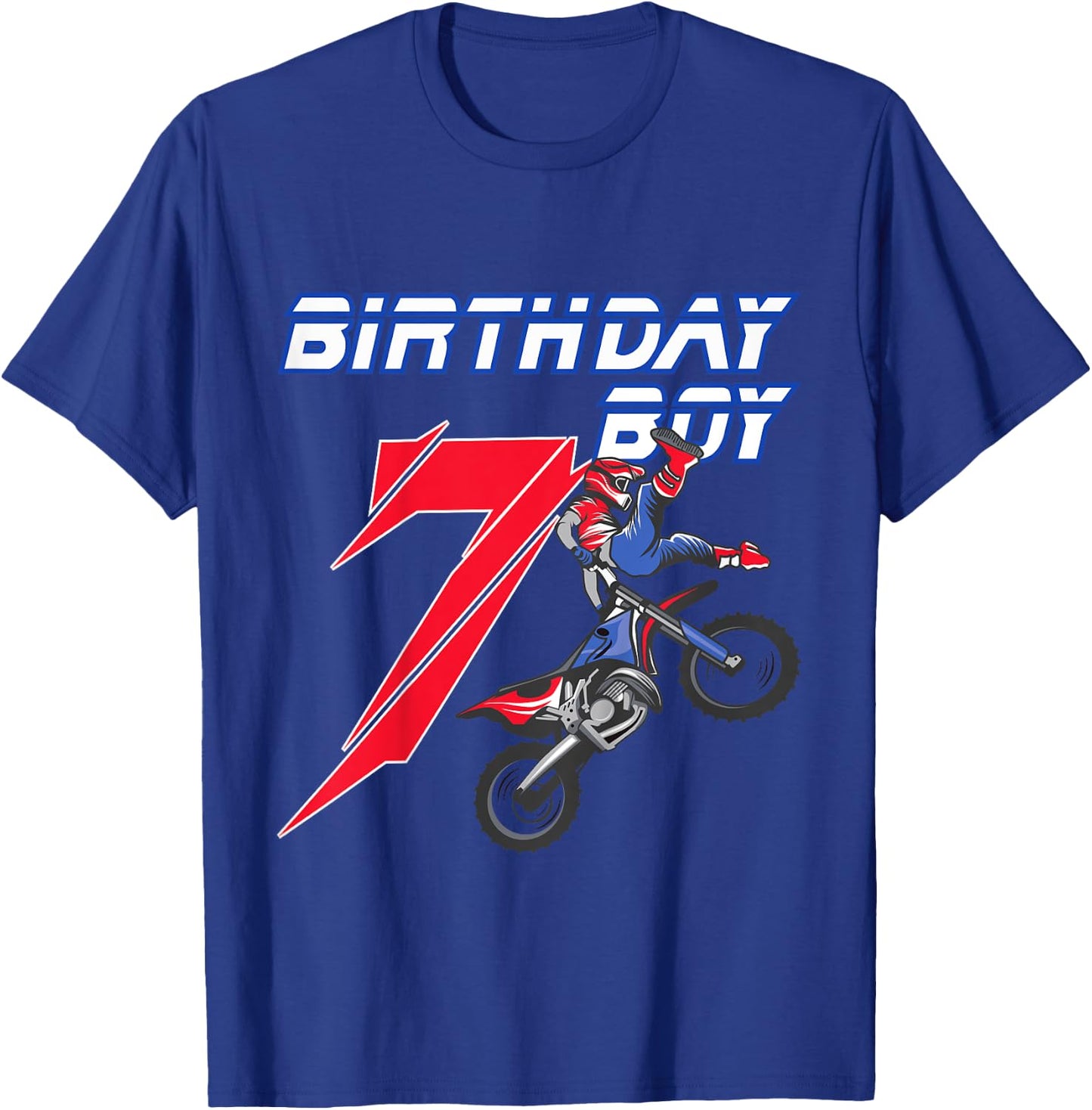 Kids 7 Year Old Dirt Bike Birthday T Shirt Motocross 7th Gift T-Shirt - T-Shirt | Royal
