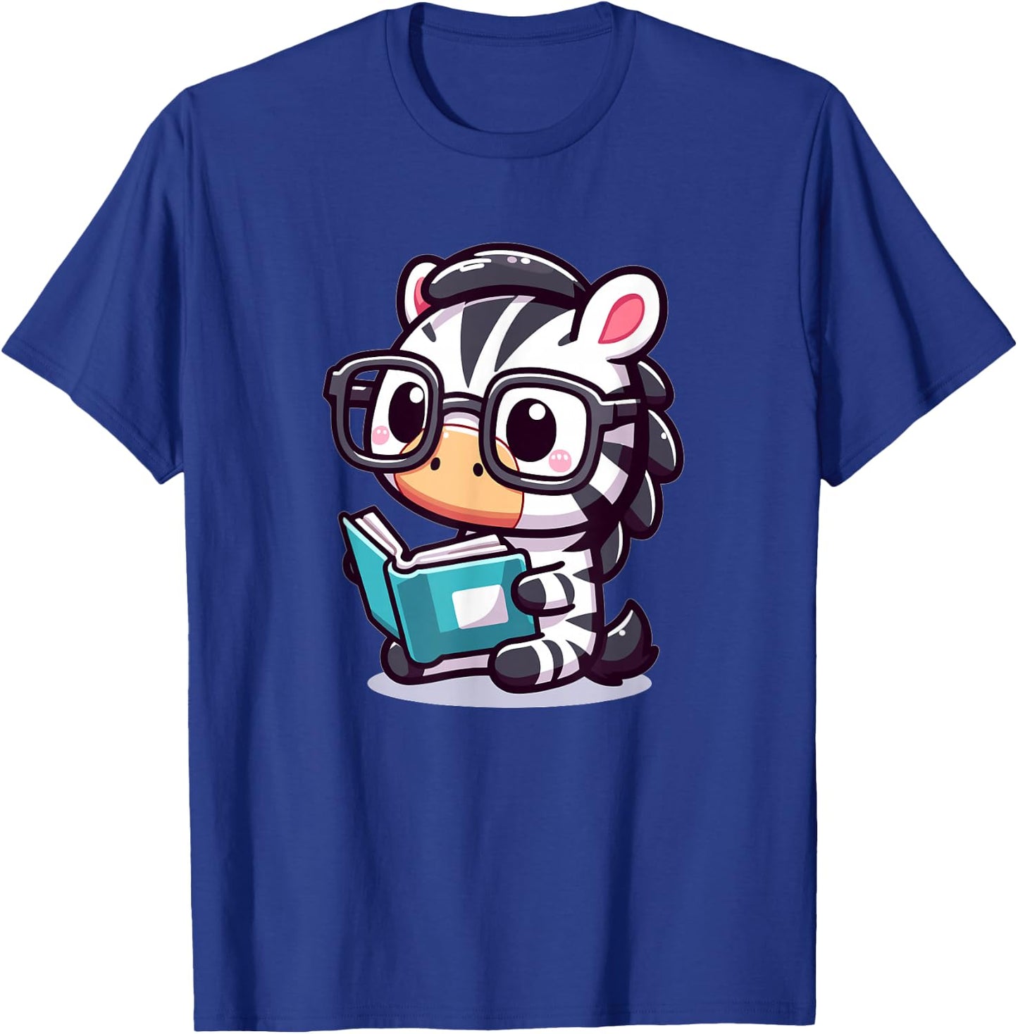 Adorable Book Lover Zebra With Reading Glasses Cute T-Shirt - T-Shirt | Royal