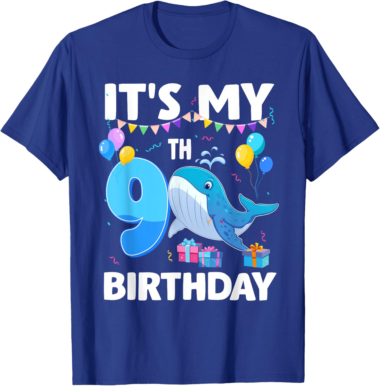 It's My 9th Birthday Whale Theme 9 Year Old Bday Party T-Shirt - T-Shirt | Royal