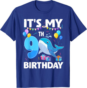 It's My 9th Birthday Whale Theme 9 Year Old Bday Party T-Shirt - T-Shirt | Royal