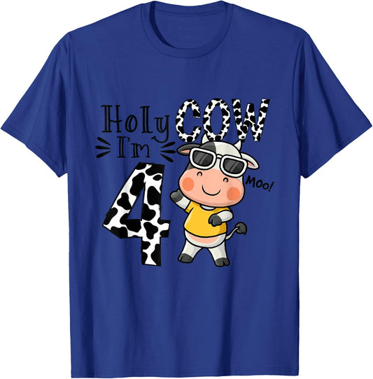 Cute 4th Cow Farm Animals Bday Holy Cow I'm 4 Birthday Boy T-Shirt - T-Shirt | Royal