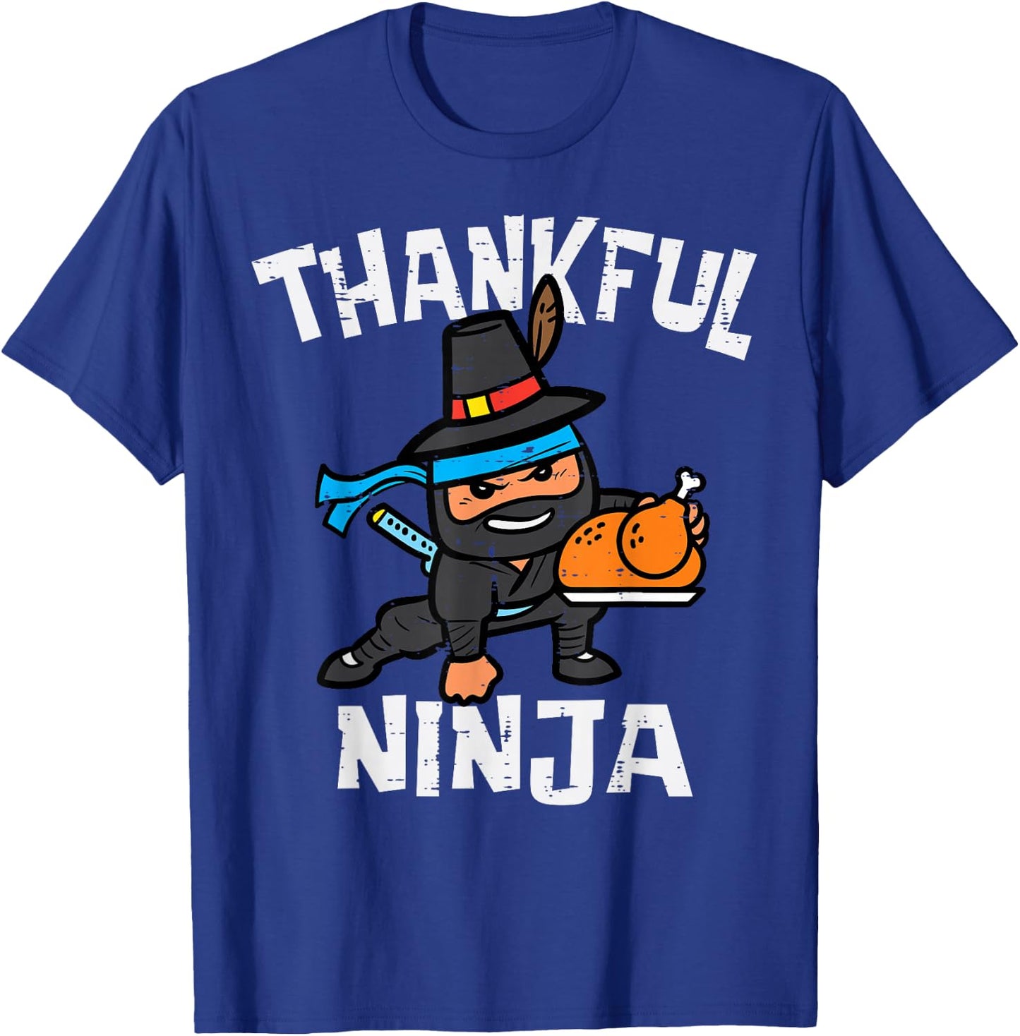 Thanksgiving Thankful Ninja Cool Turkey Fall Boys Girls Kids T-Shirt - T-Shirt | Royal