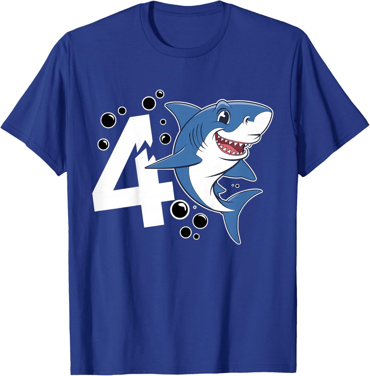 Kids Kids 4 Years Old Cute Shark Lover 4th Birthday Party T-Shirt - T-Shirt | Royal