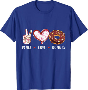 Peace Love donuts chocolate Doughnut men women kids boy girl T-Shirt - T-Shirt | Royal