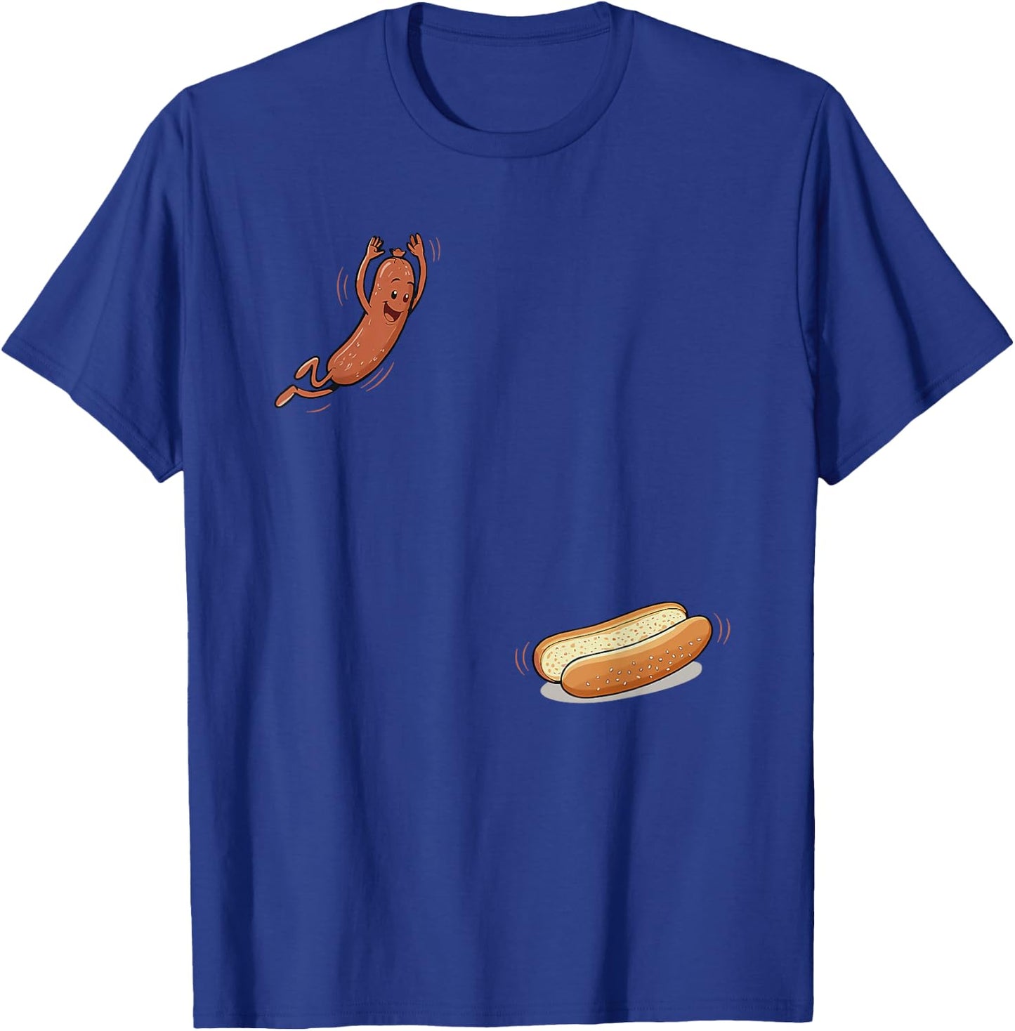 hot Dog Jumping into bun T-Shirt - T-Shirt | Royal