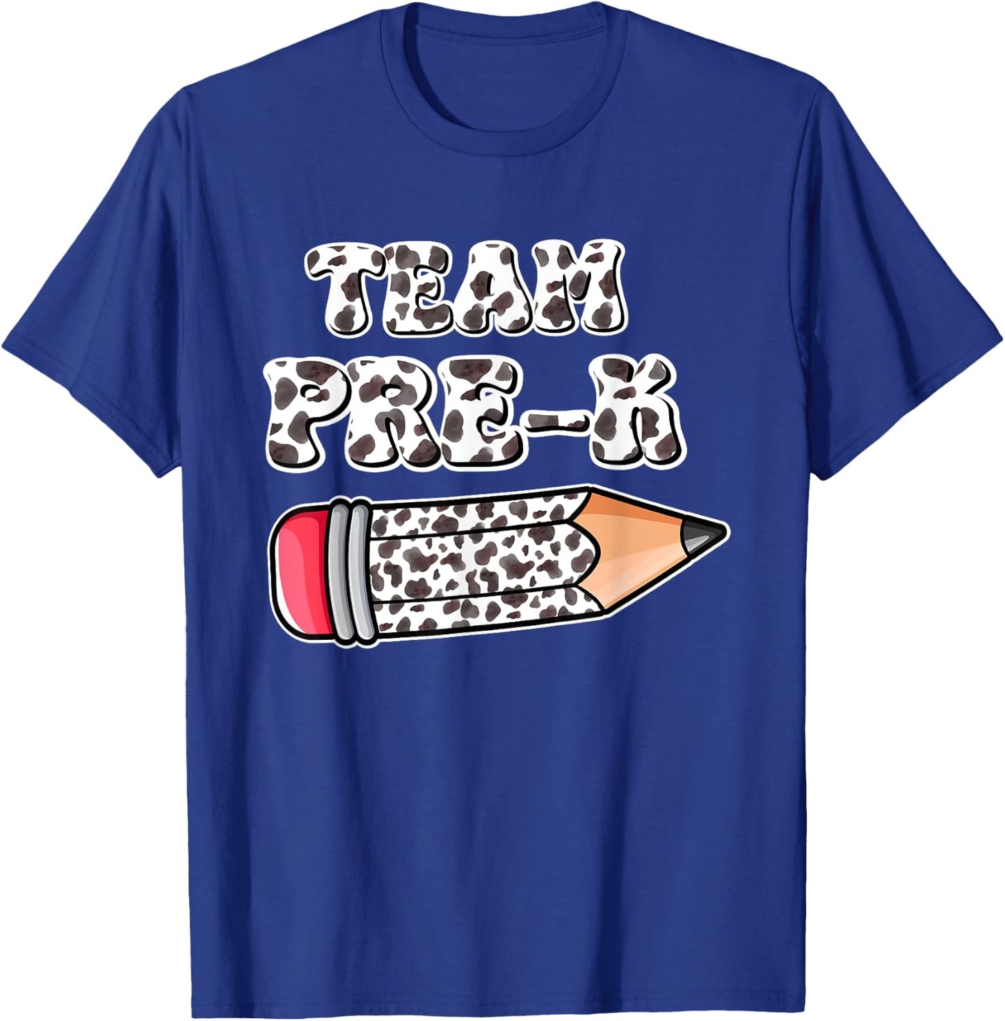 Team Pre-K Cow Print Pencil Back To School Kids Boys Girls T-Shirt - T-Shirt | Royal