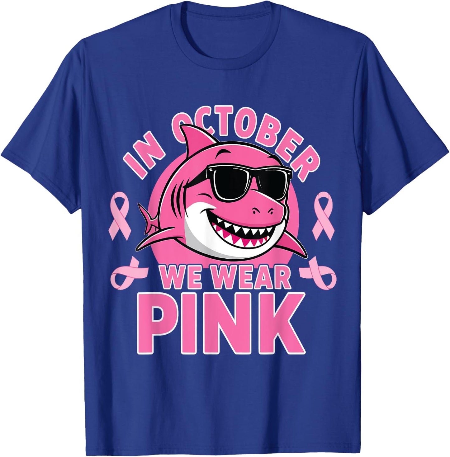 Breast Cancer Shark October We Wear Pink Toddler Boys Kids T-Shirt - T-Shirt | Royal