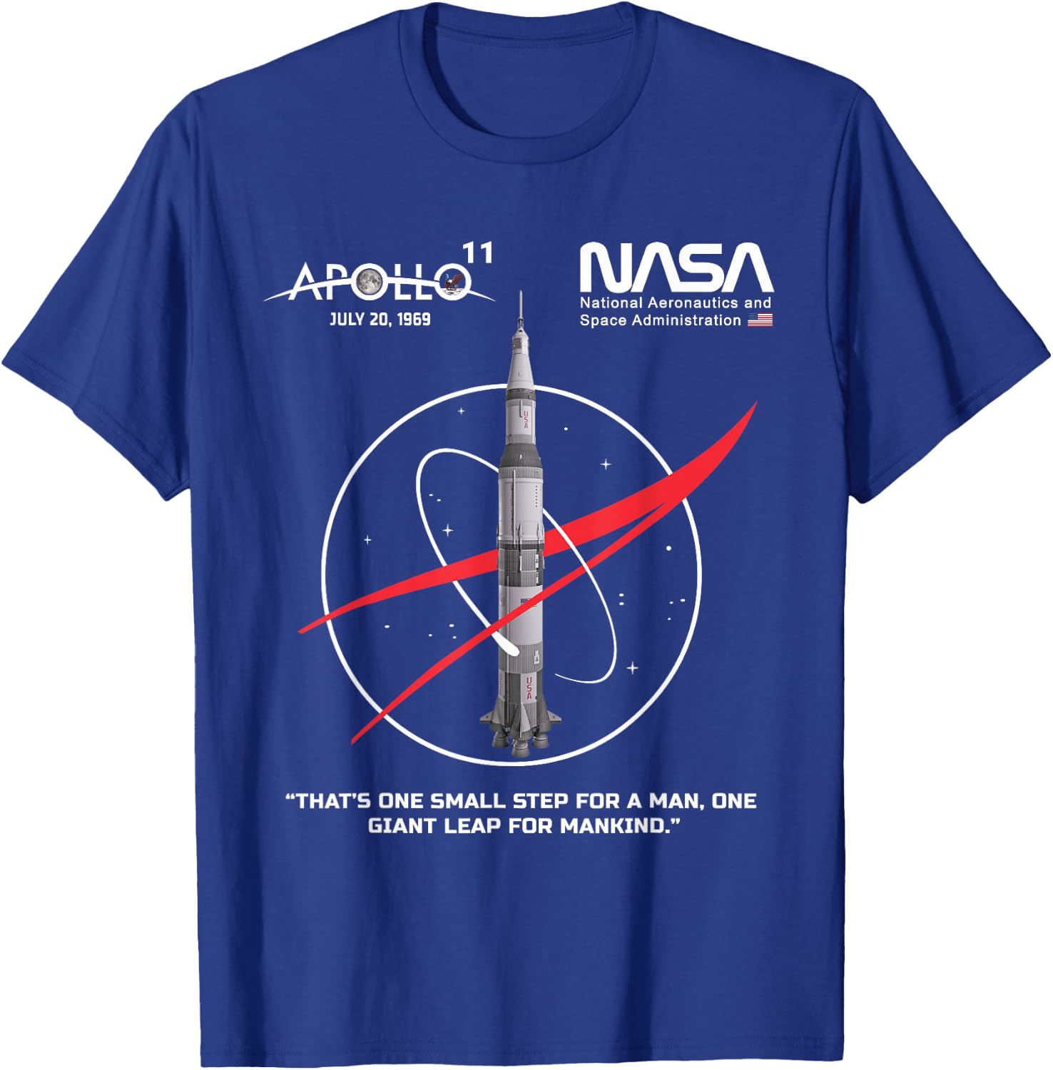 NASA Apollo 11 Mission Saturn V Rocket Worm Logo , Black, S T-Shirt - T-Shirt | Royal