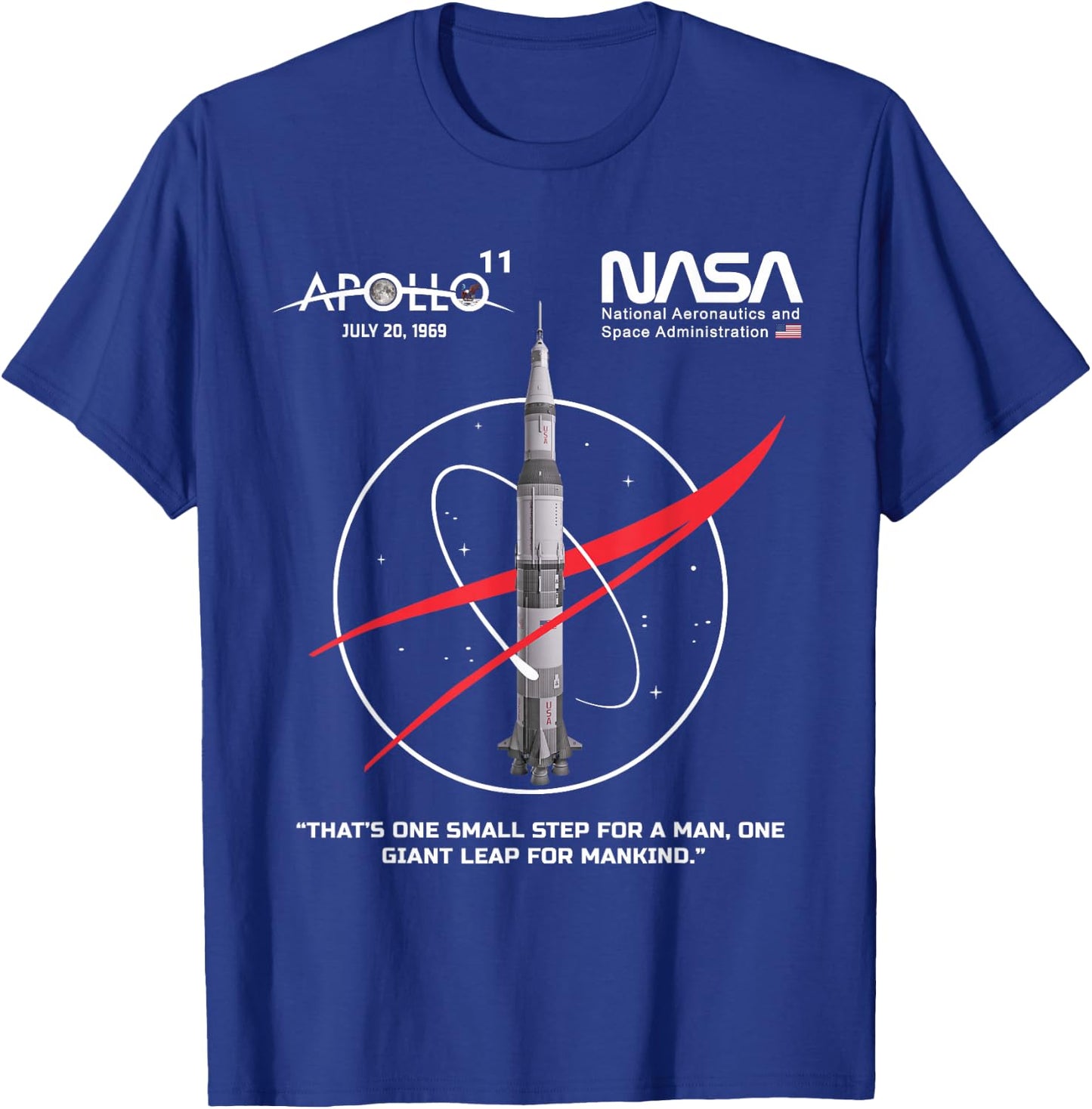 NASA Apollo 11 Mission Saturn V Rocket Worm Logo T-Shirt - T-Shirt | Royal