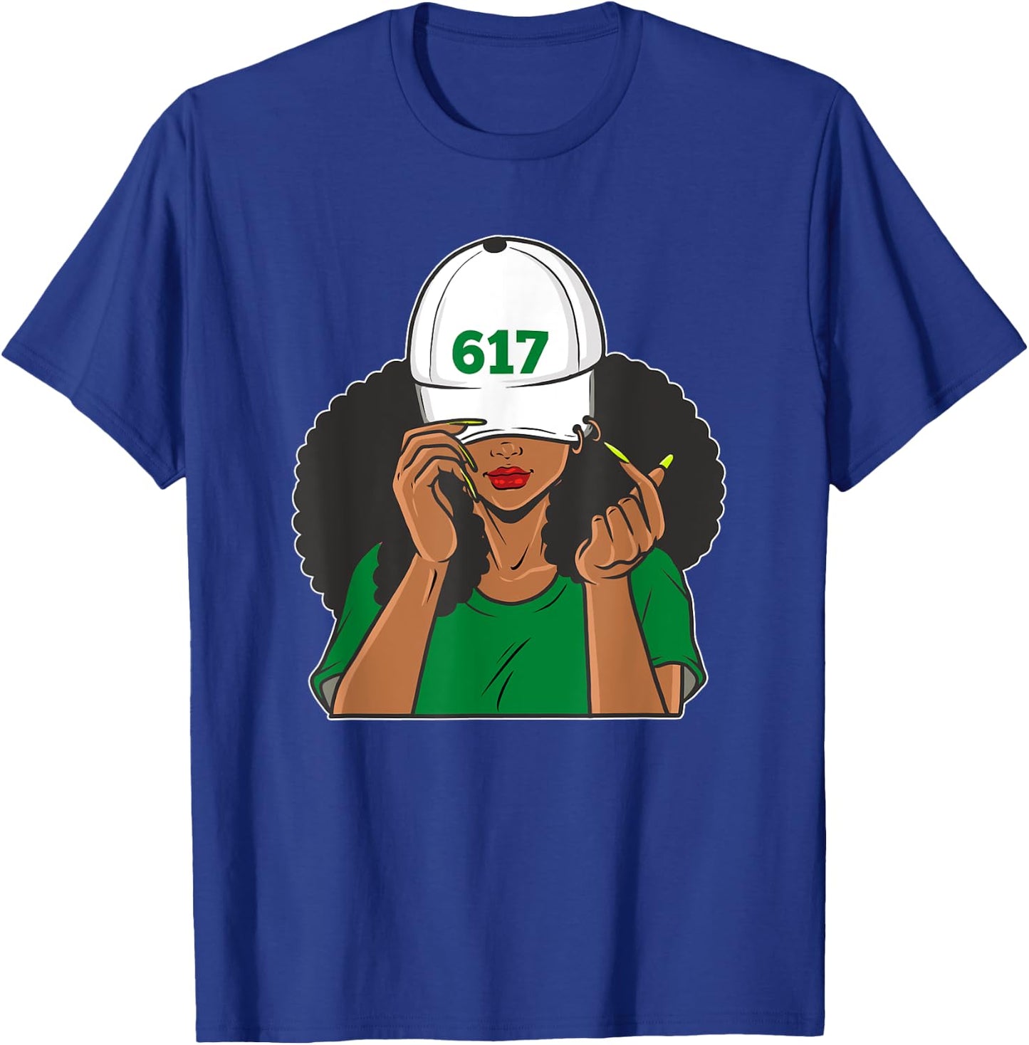 Boston 617 Area Code Black Woman T-Shirt - T-Shirt | Royal