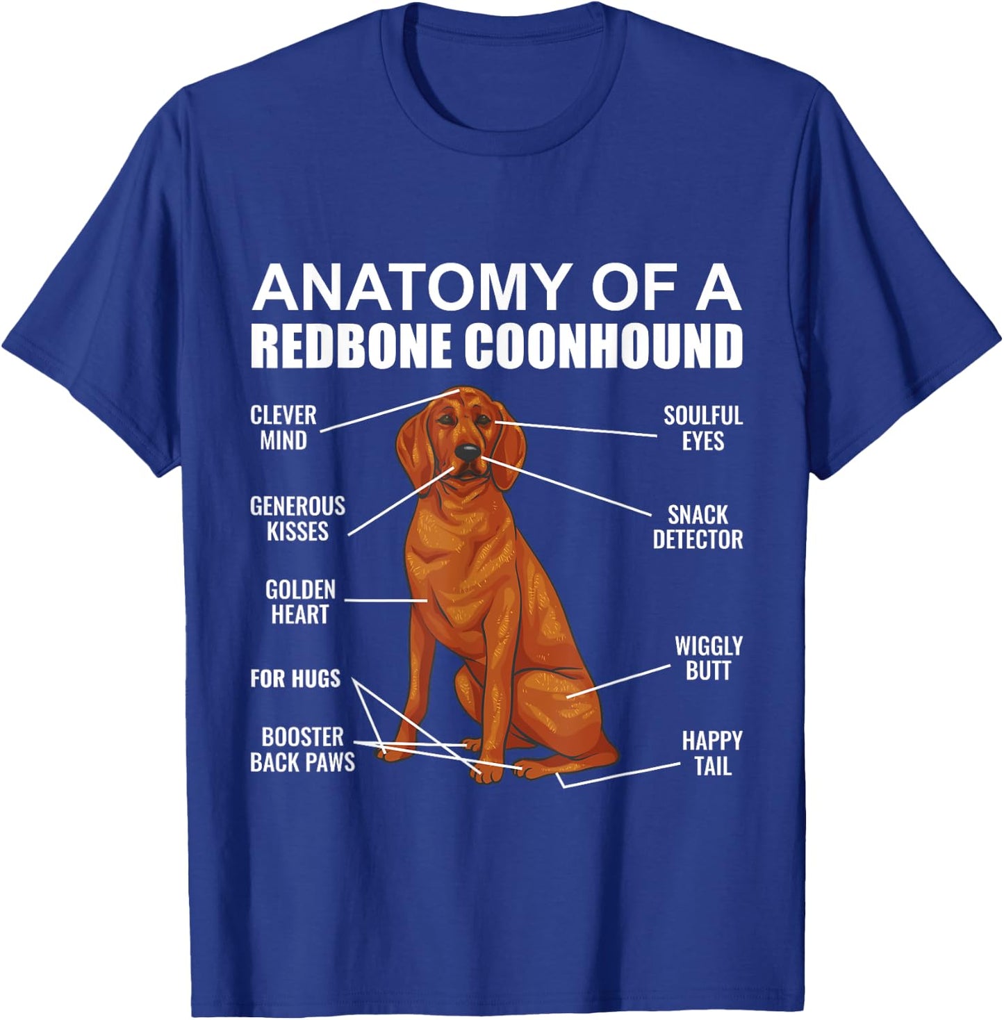 Redbone Coonhound, Anatomy Of A Redbone Coonhound , Black T-Shirt - T-Shirt | Royal