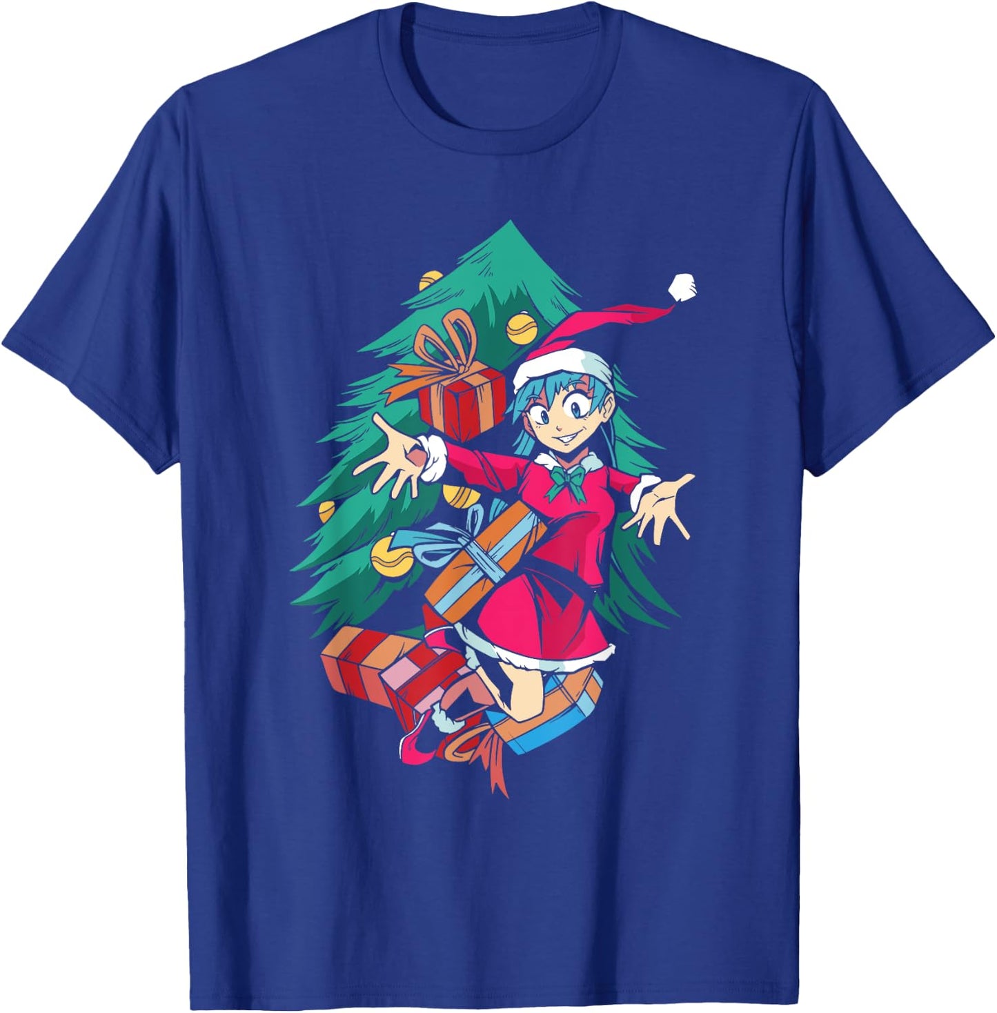 Anime Girl Santa Hat Christmas Pajama Cute Kawaii Xmas Otaku T-Shirt - T-Shirt | Royal