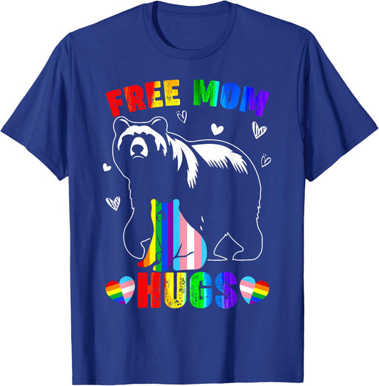 Free Mom Hugs Mama Bear LGBTQ Pride Rainbow Flag Mothers Day T-Shirt - T-Shirt | Royal