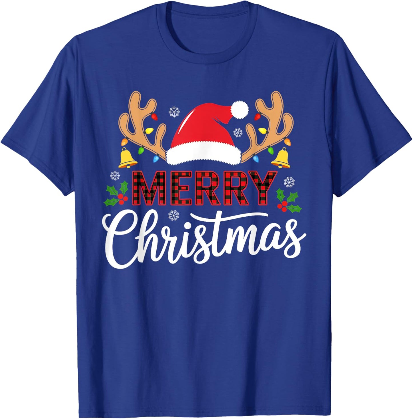 Merry Christmas Buffalo Plaid Funny Xmas Men Women Family T-Shirt - T-Shirt | Royal