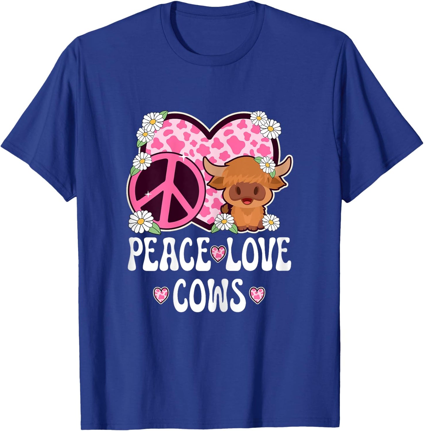 Peace Love Cows Women Cow Print Cute Cow Girls Cow Lover Cow T-Shirt - T-Shirt | Royal