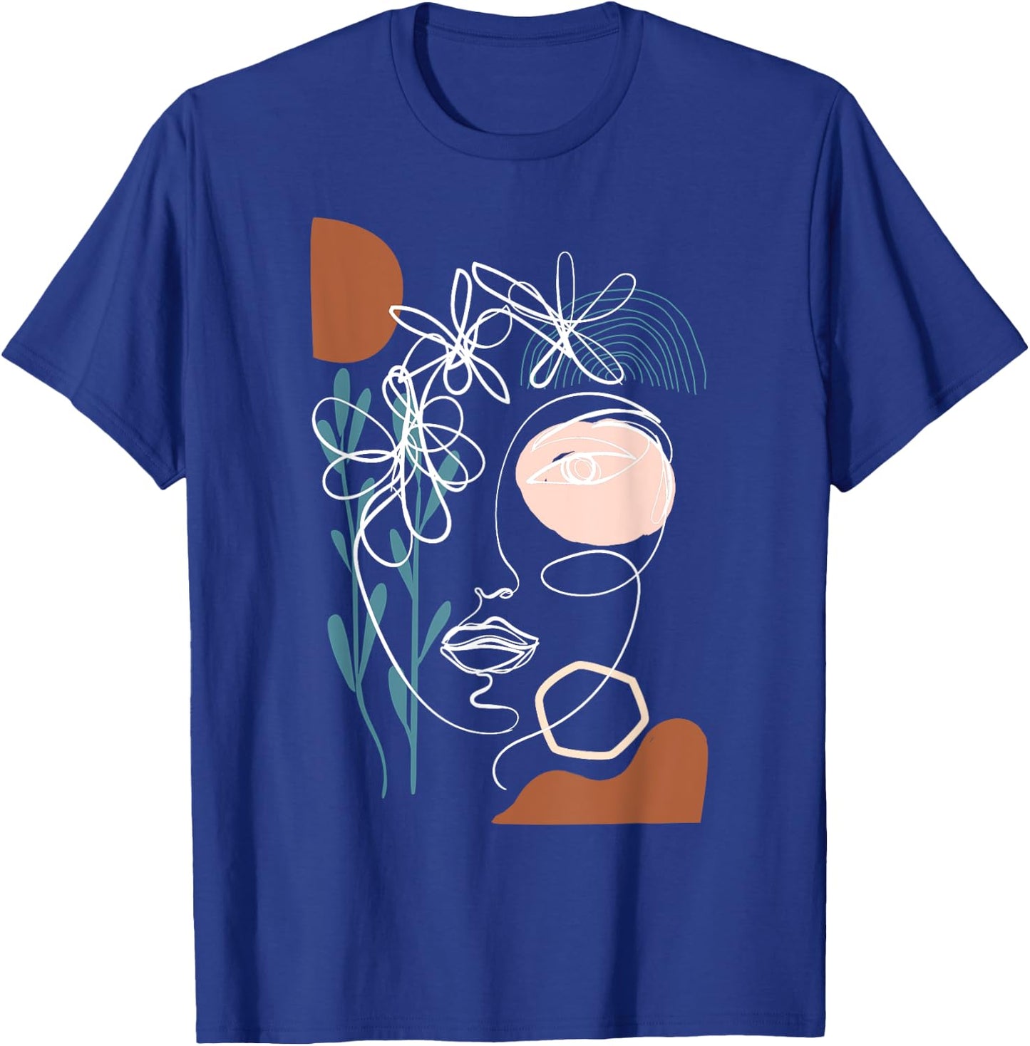 Line Art Face Abstract Art One Line Minimal T-Shirt - T-Shirt | Royal
