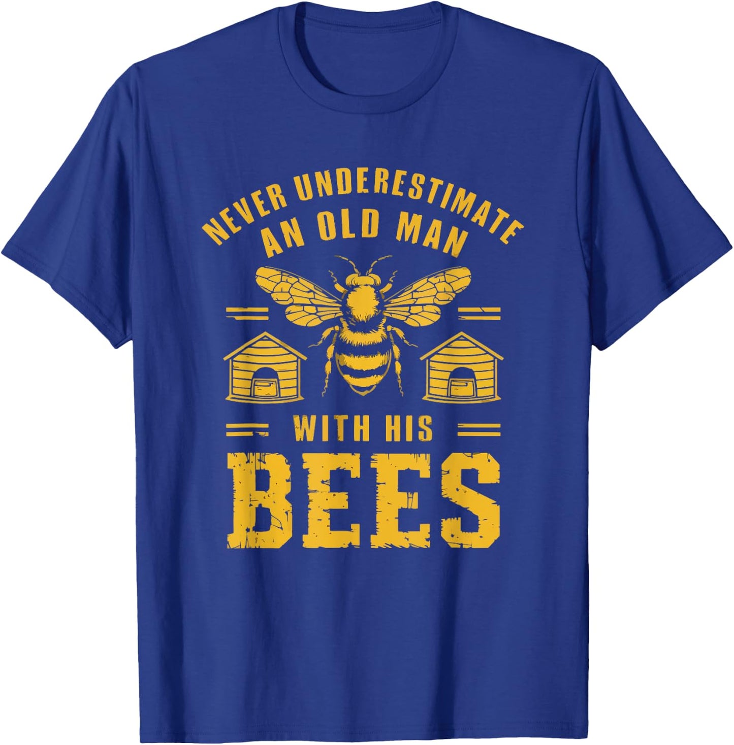 Funny Never Underestimate An Old Man Beekeeper Hive Vintage T-Shirt - T-Shirt | Royal